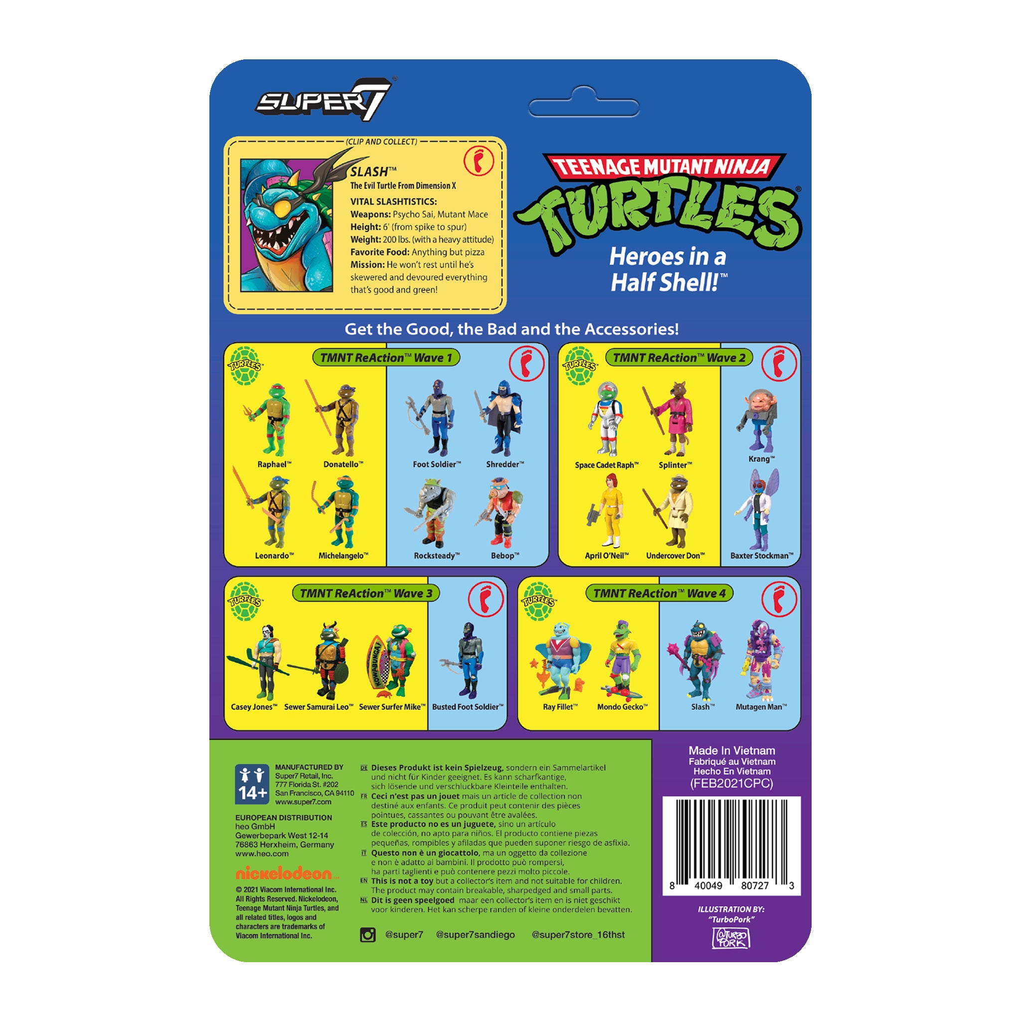 Super7 TMNT ReAction Slash figurina 9,5 cm cu buzdugan