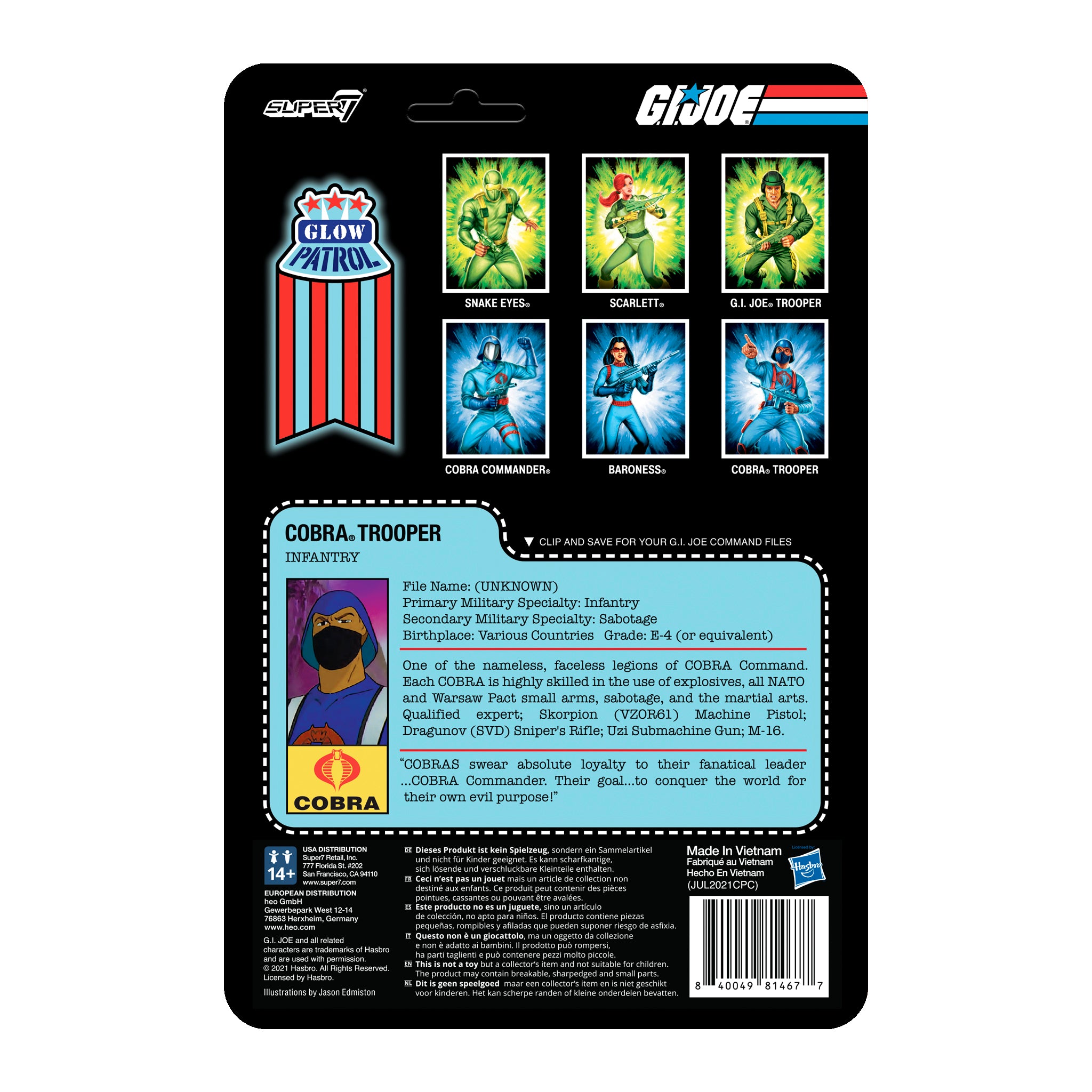 Super7 G.I. Joe ReAction figurina Cobra Trooper Glow Patrol fosforescent