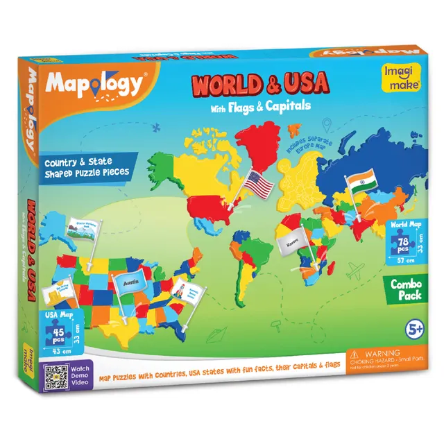 Imagimake Mapology puzzle harti lume si SUA cu steaguri