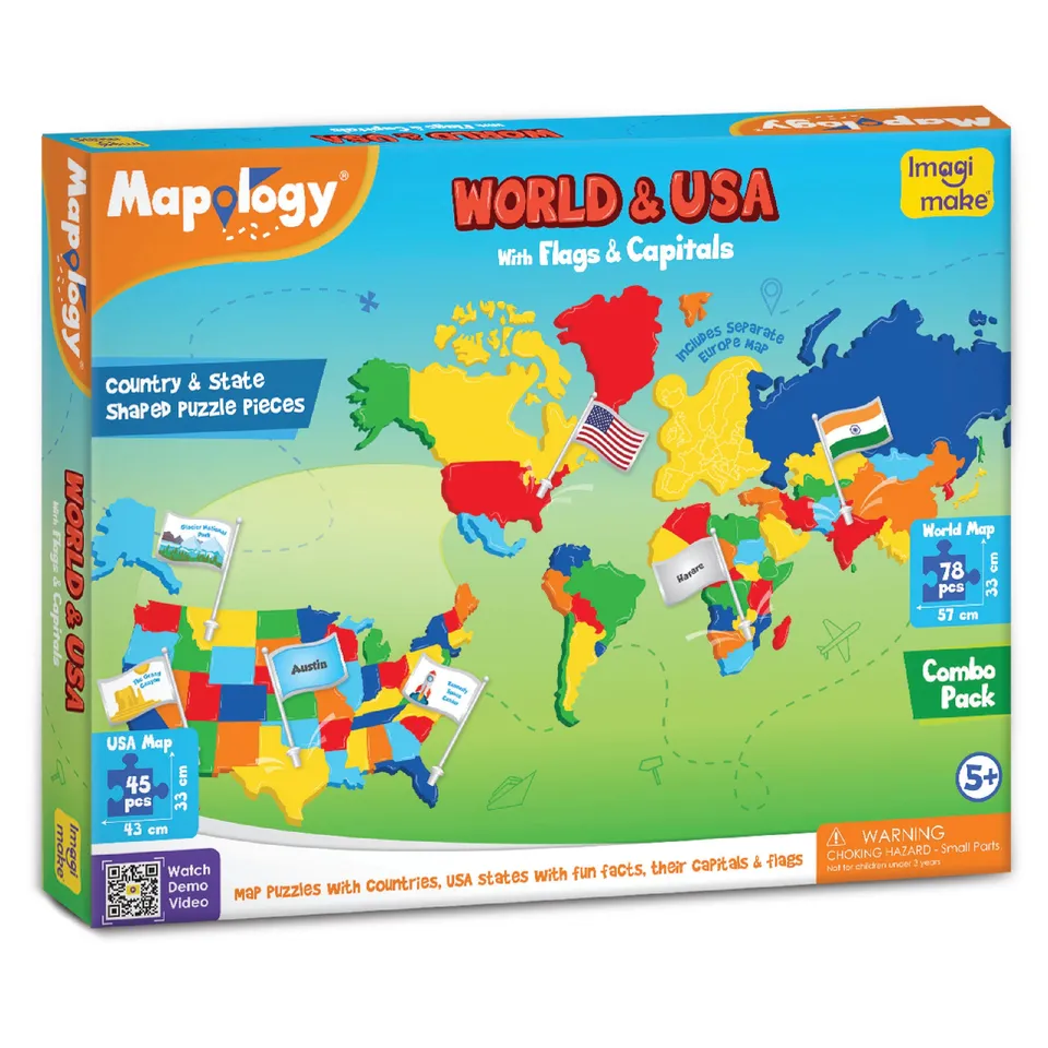 Imagimake Mapology puzzle harti lume si SUA cu steaguri