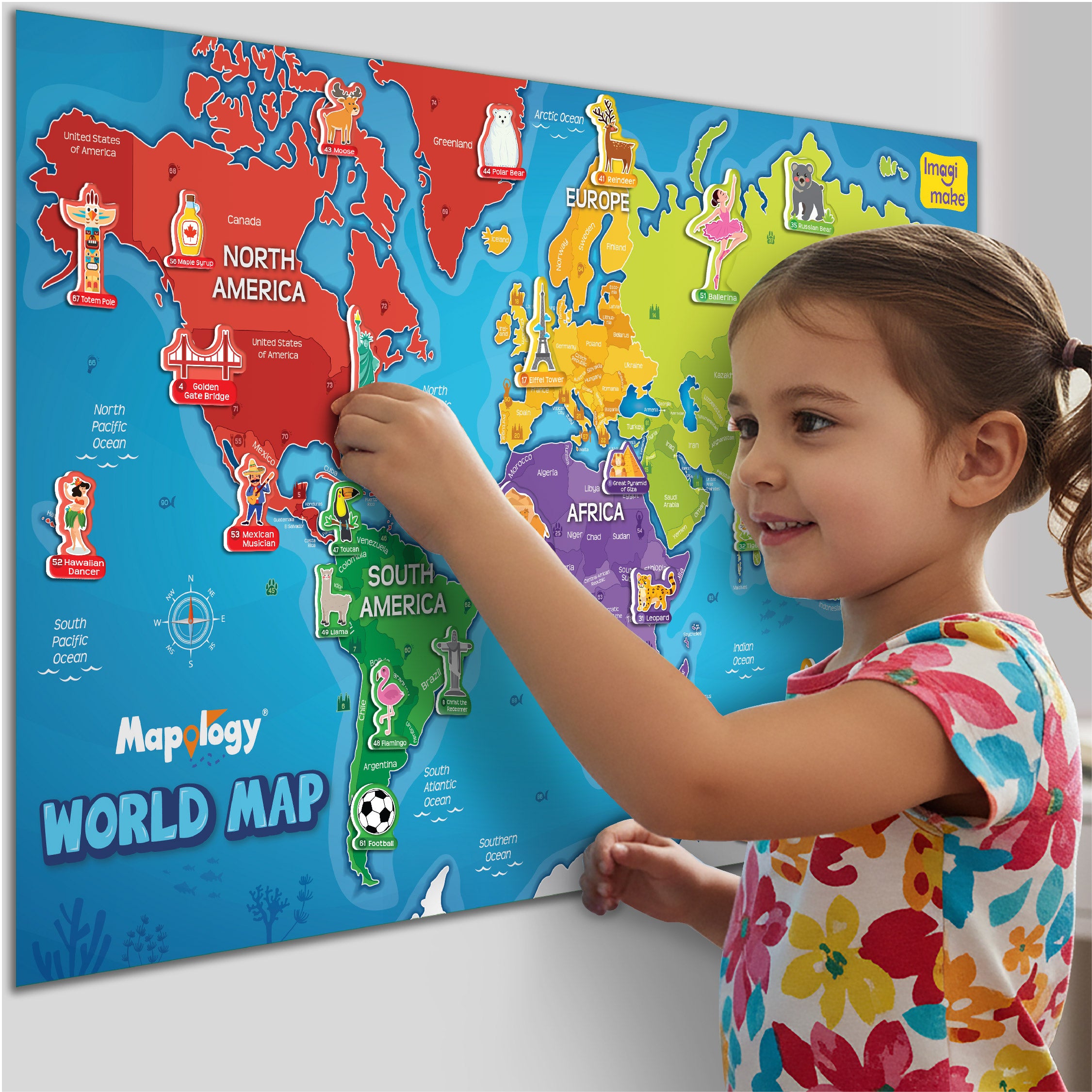 Imagimake Mapology World Map hartă perete 102 stickere