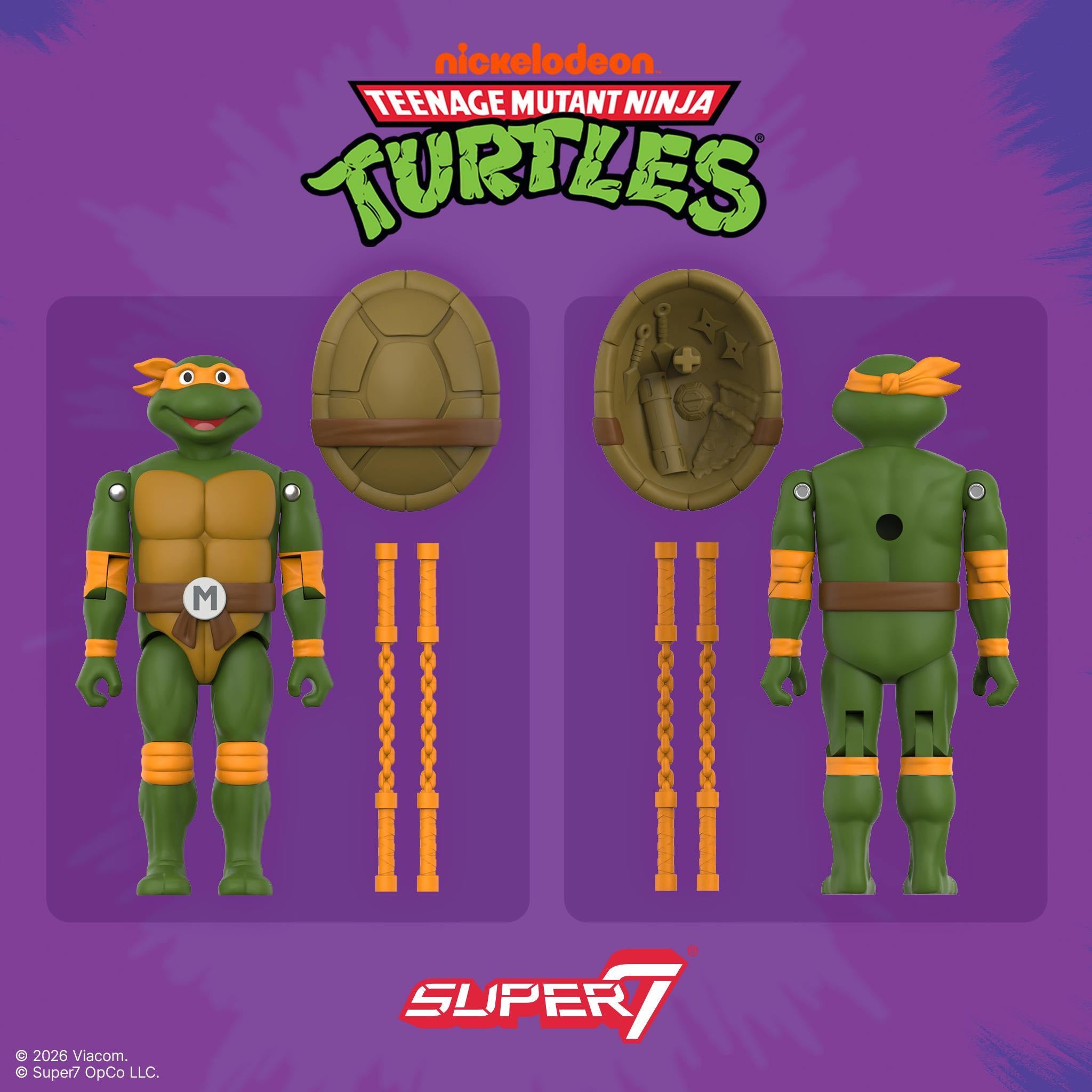 Super7 ReAction+ Michelangelo figurina 10 cm nunchaku