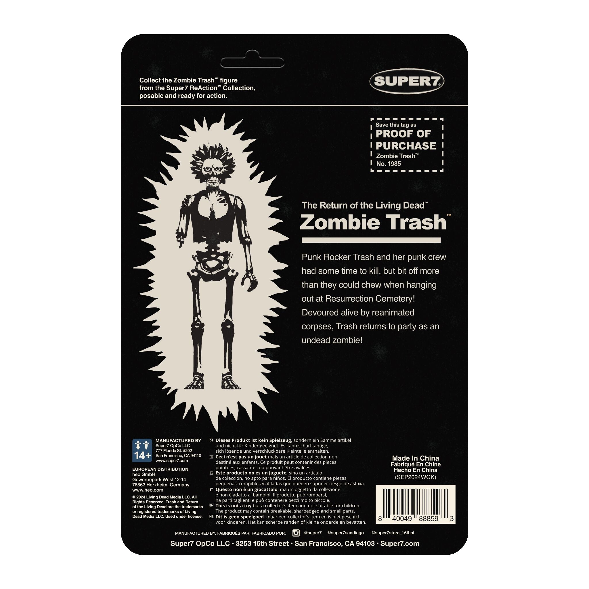 Super7 ReAction Zombie Trash figurina fosforescenta 9,5 cm