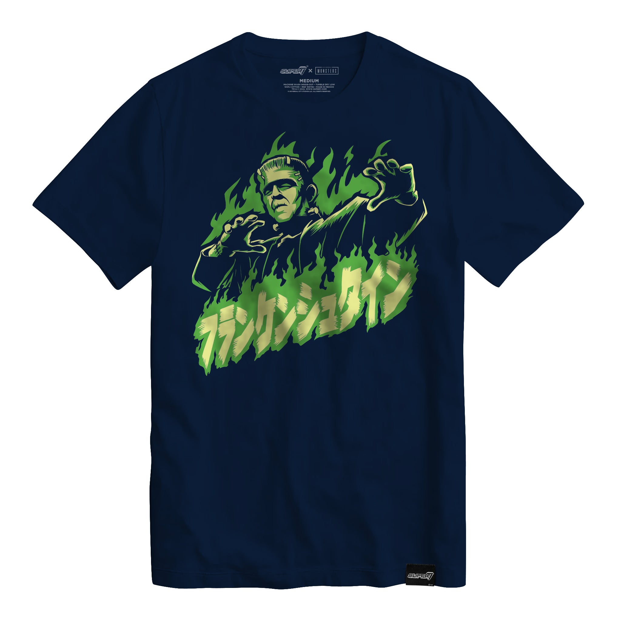 Super7 Universal Monsters Frankenstein tricou glow navy