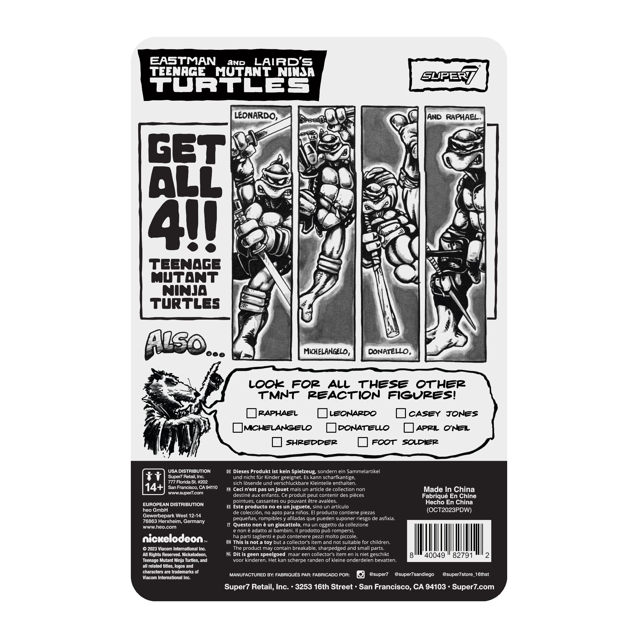 Super7 TMNT Raphael figurina Comic Greyscale Wave 9