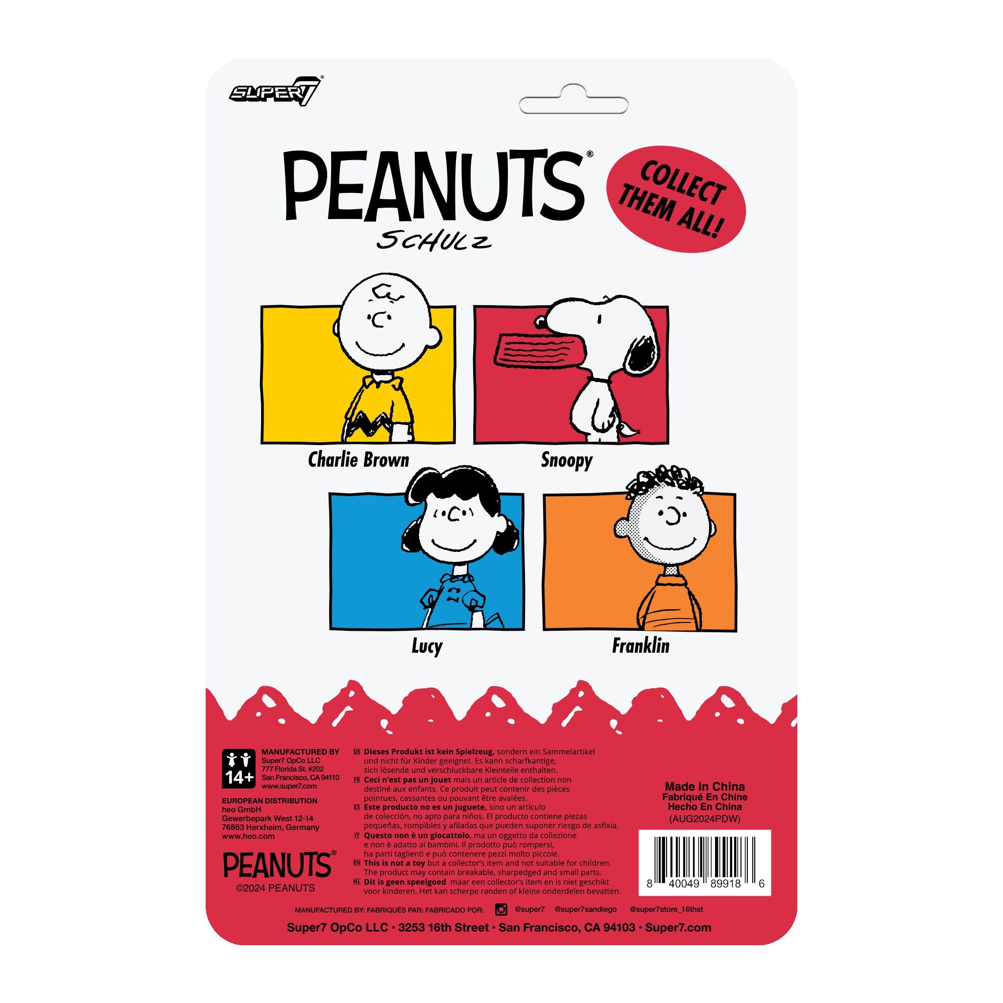 Super7 Peanuts ReAction Snoopy figurina 9,5 cm cu castron