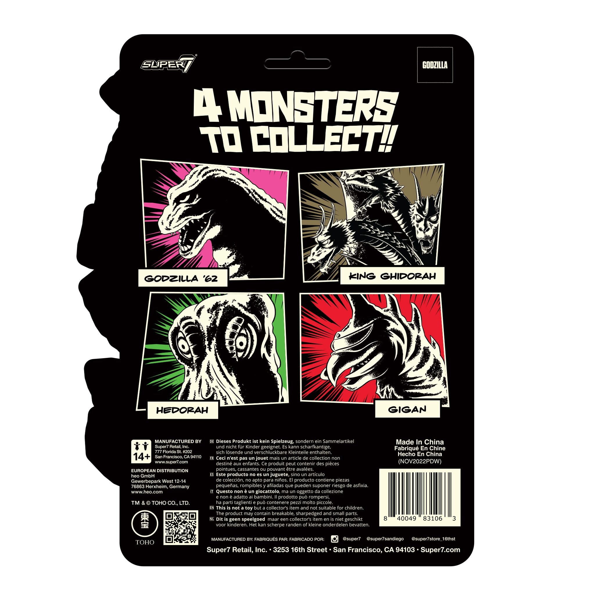 Super7 Toho ReAction Godzilla '62 figurină fosforescentă glow