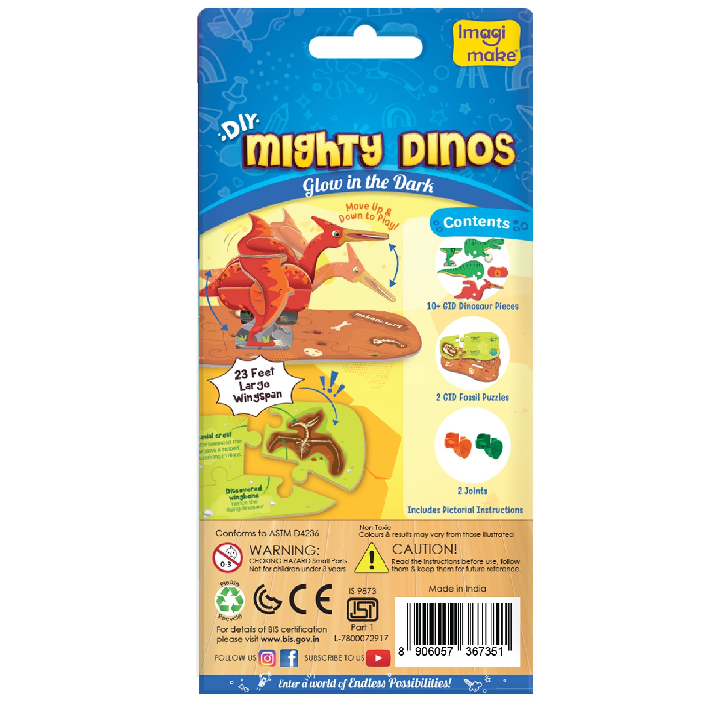 Imagimake Mighty Dinos set dinozauri fosforescenti