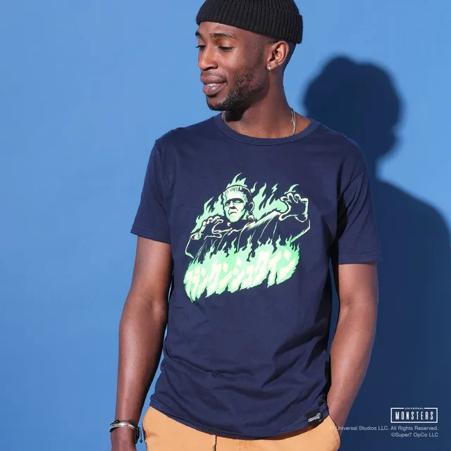 Super7 Universal Monsters Frankenstein tricou glow navy