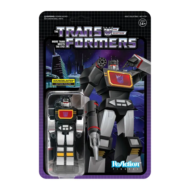 Super7 Transformers ReAction figurina Soundblaster negru-rosu 9cm