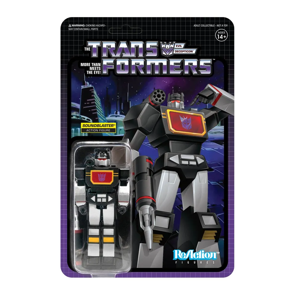 Super7 Transformers ReAction figurina Soundblaster negru-rosu 9cm