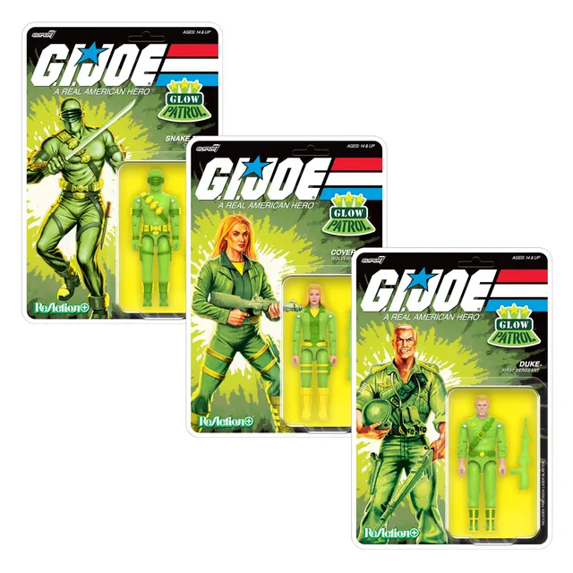 Super7 G.I. Joe Glow Patrol Green set 3 figurine ReAction+