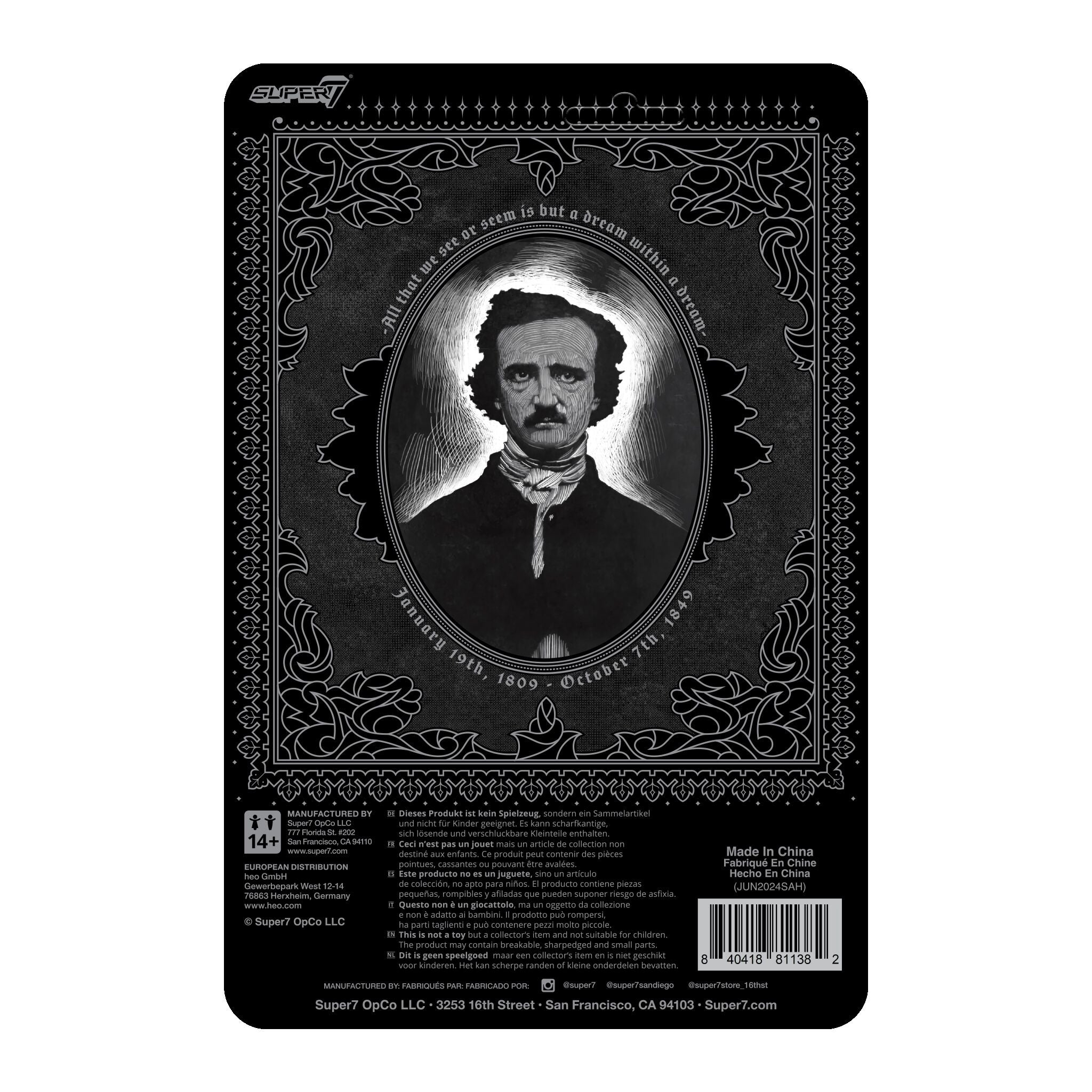 Super7 ReAction Edgar Allan Poe Greyscale figurina carte