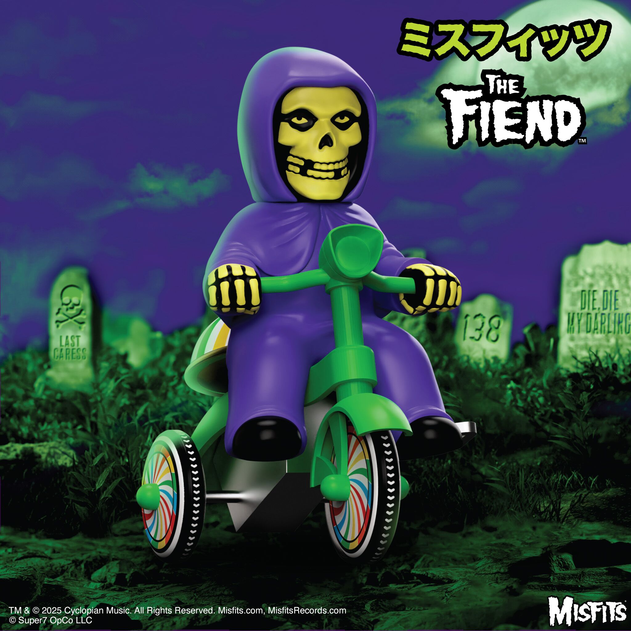 Super7 Misfits Fiend tricicleta cheita mov verde 13 cm