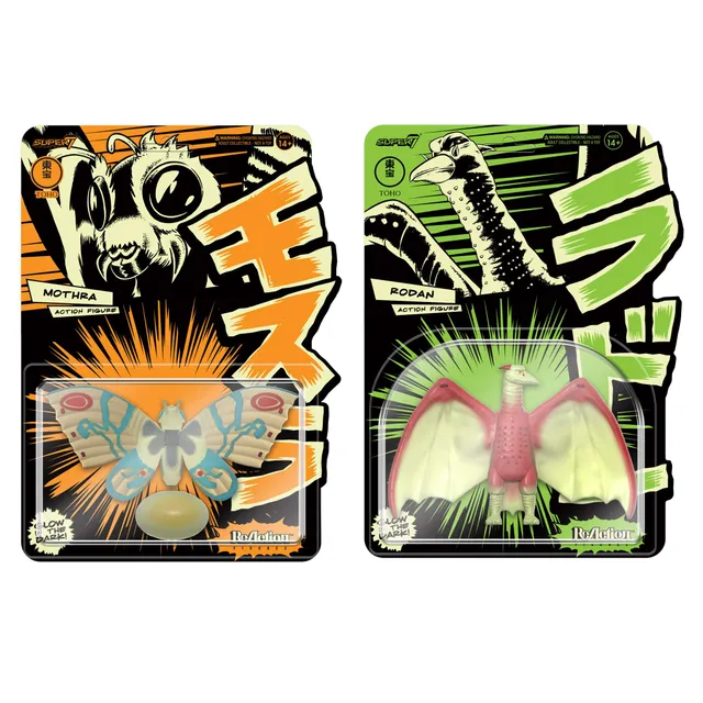 Super7 ReAction Mothra Rodan Glow set 2 figurine fosforescente