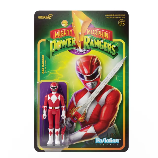 Super7 ReAction Mighty Morphin Red Ranger figurină cu accesorii
