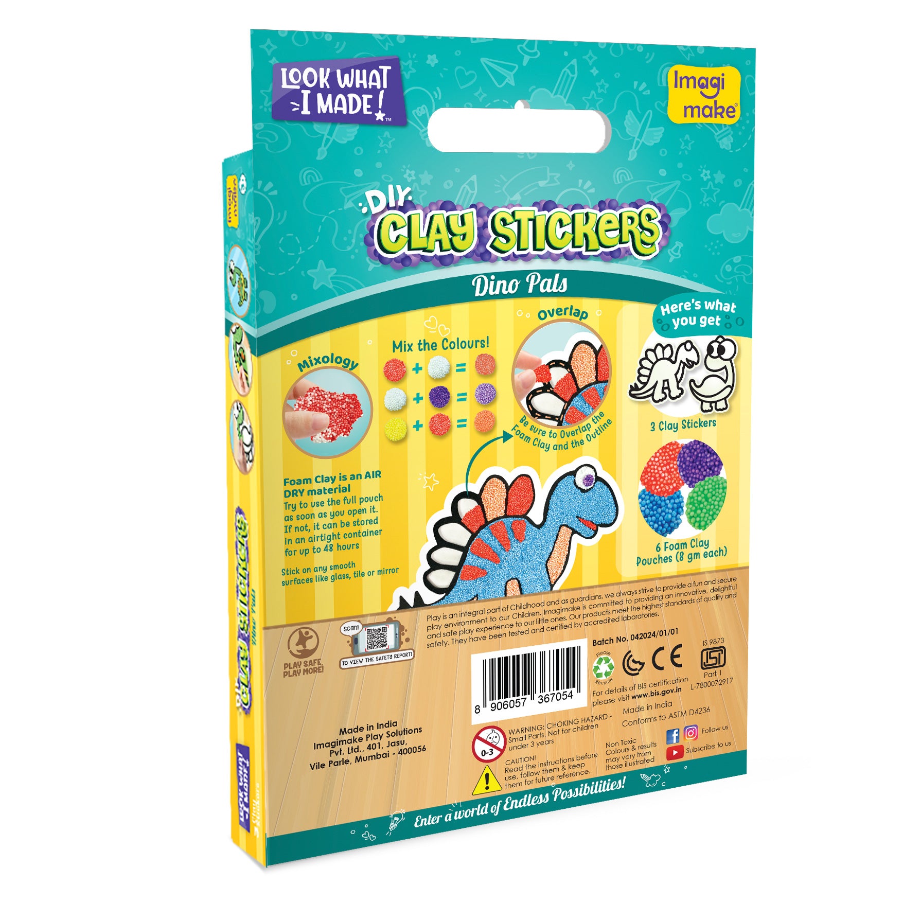 Imagimake Clay Stickers Dino Pals stickere lut dinozauri 3 buc