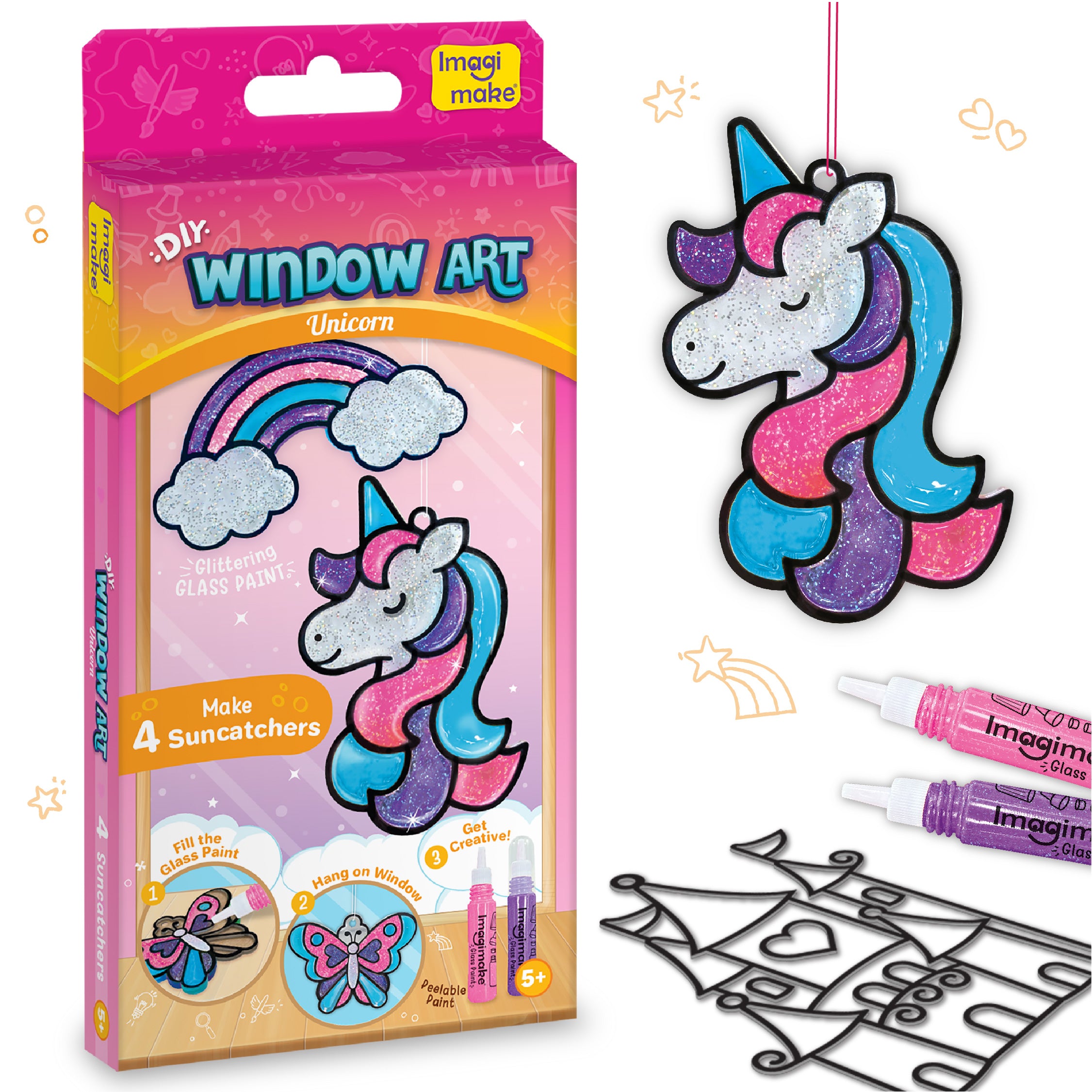Imagimake Unicorn Glass Painting set sticla 6 buc suncatcher