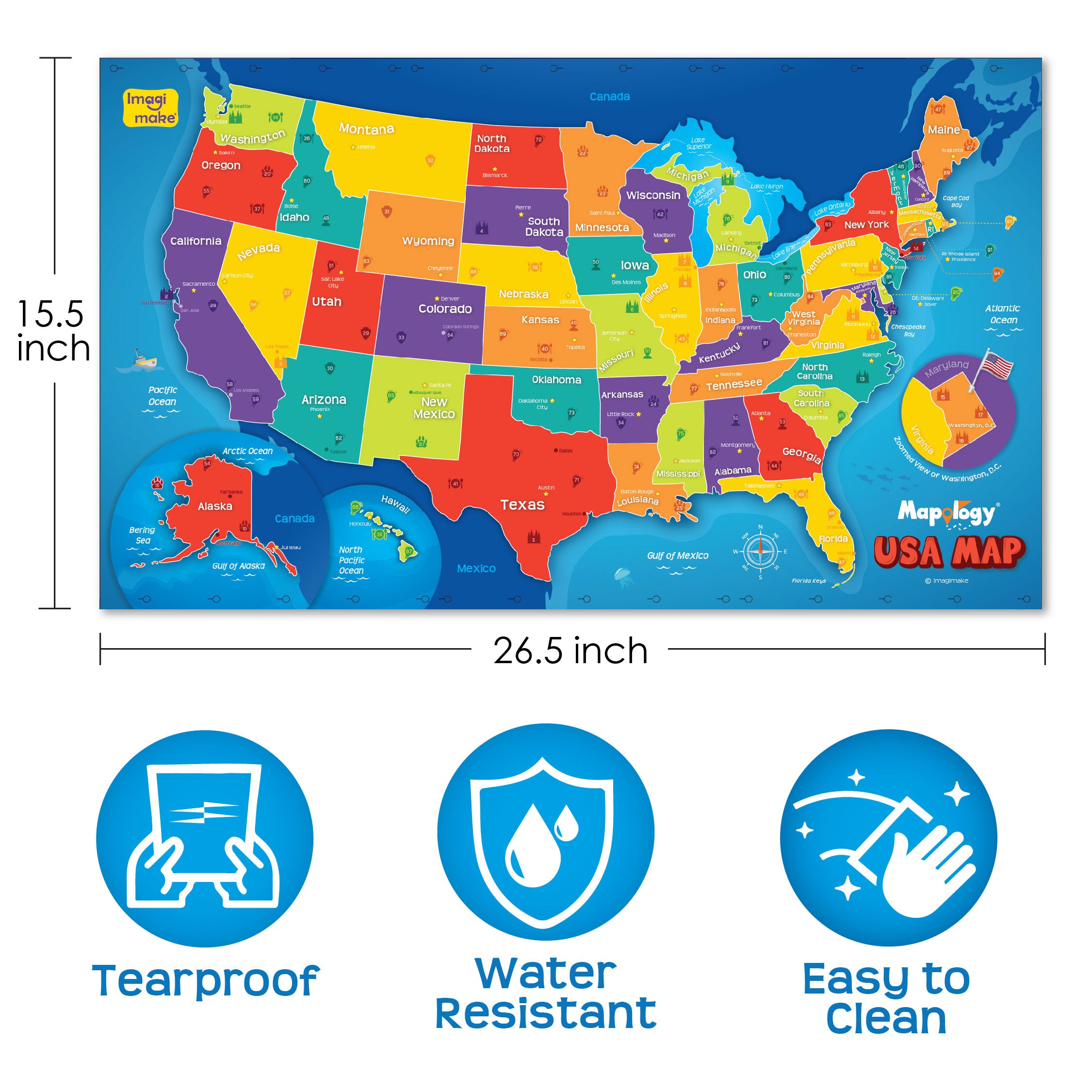 Imagimake Mapology USA Map harta de perete cu 105 stickere