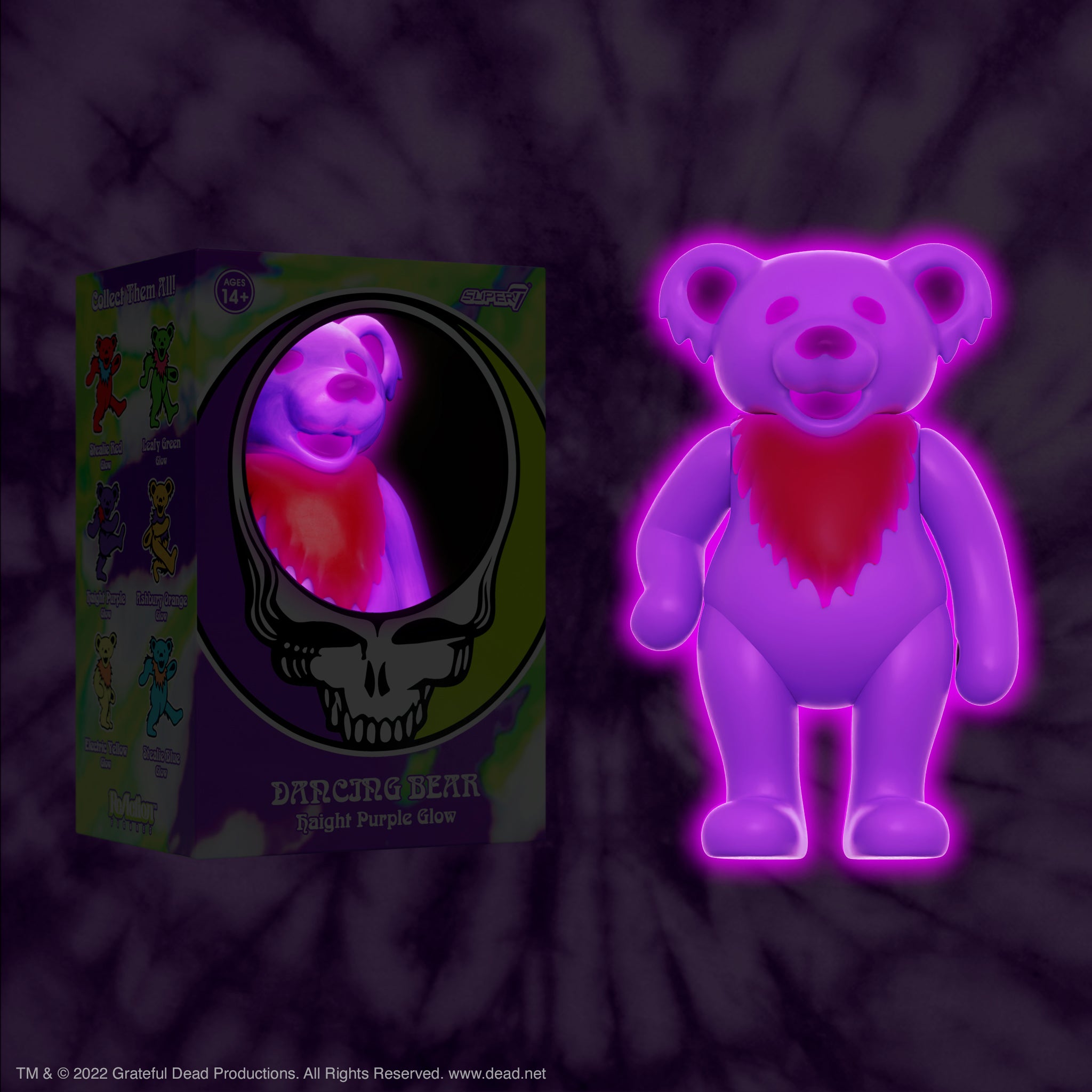 Super7 ReAction Dancing Bear Glow Haight Purple figurină fosforescentă