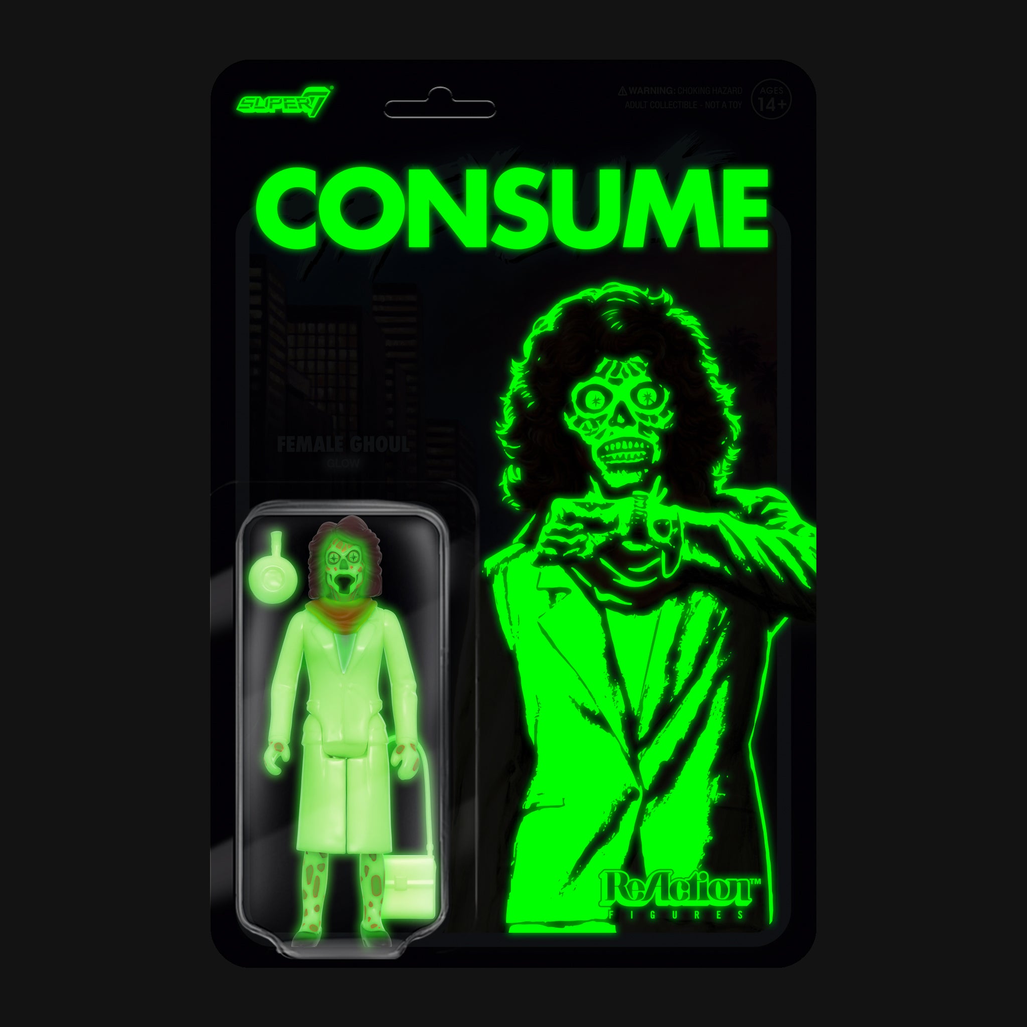 Super7 They Live ReAction Female Ghoul figurina fosforescenta