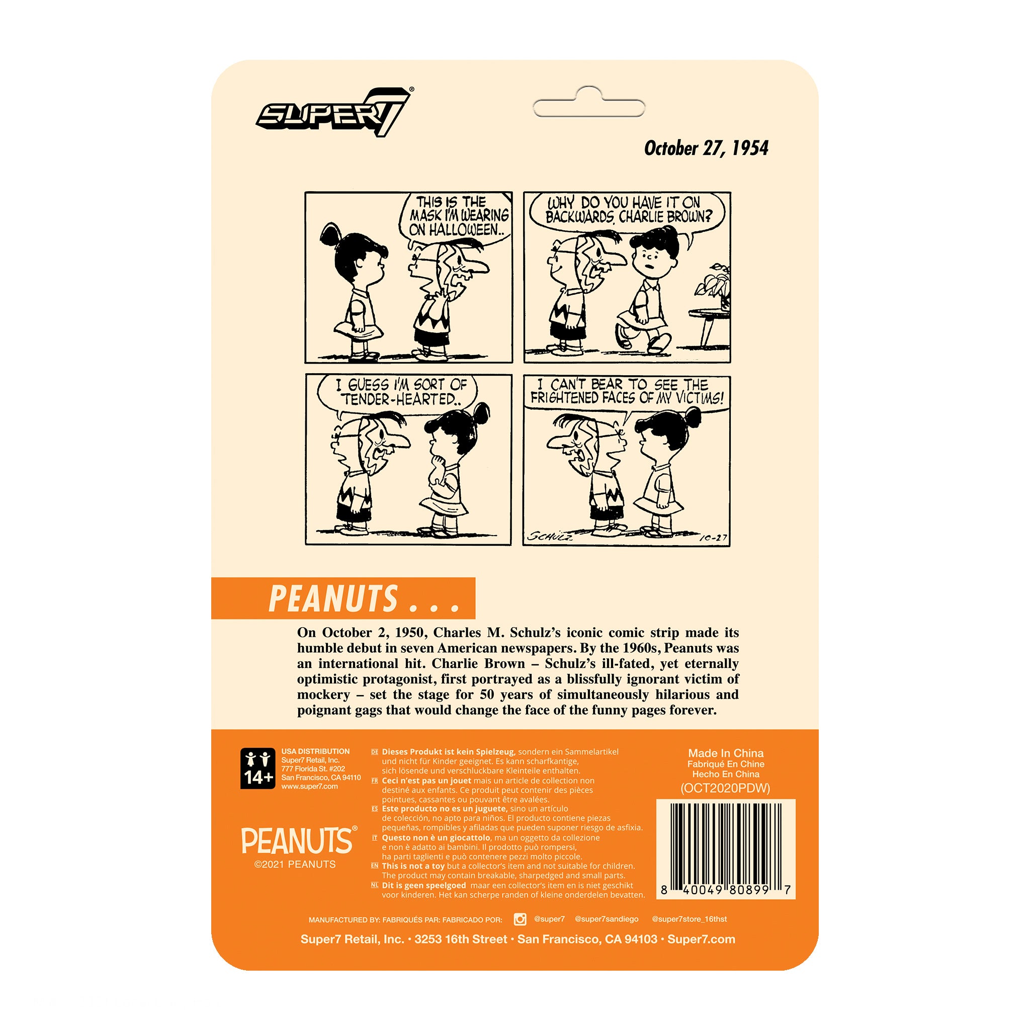 Super7 Peanuts ReAction Masked Charlie Brown figurina masca spate