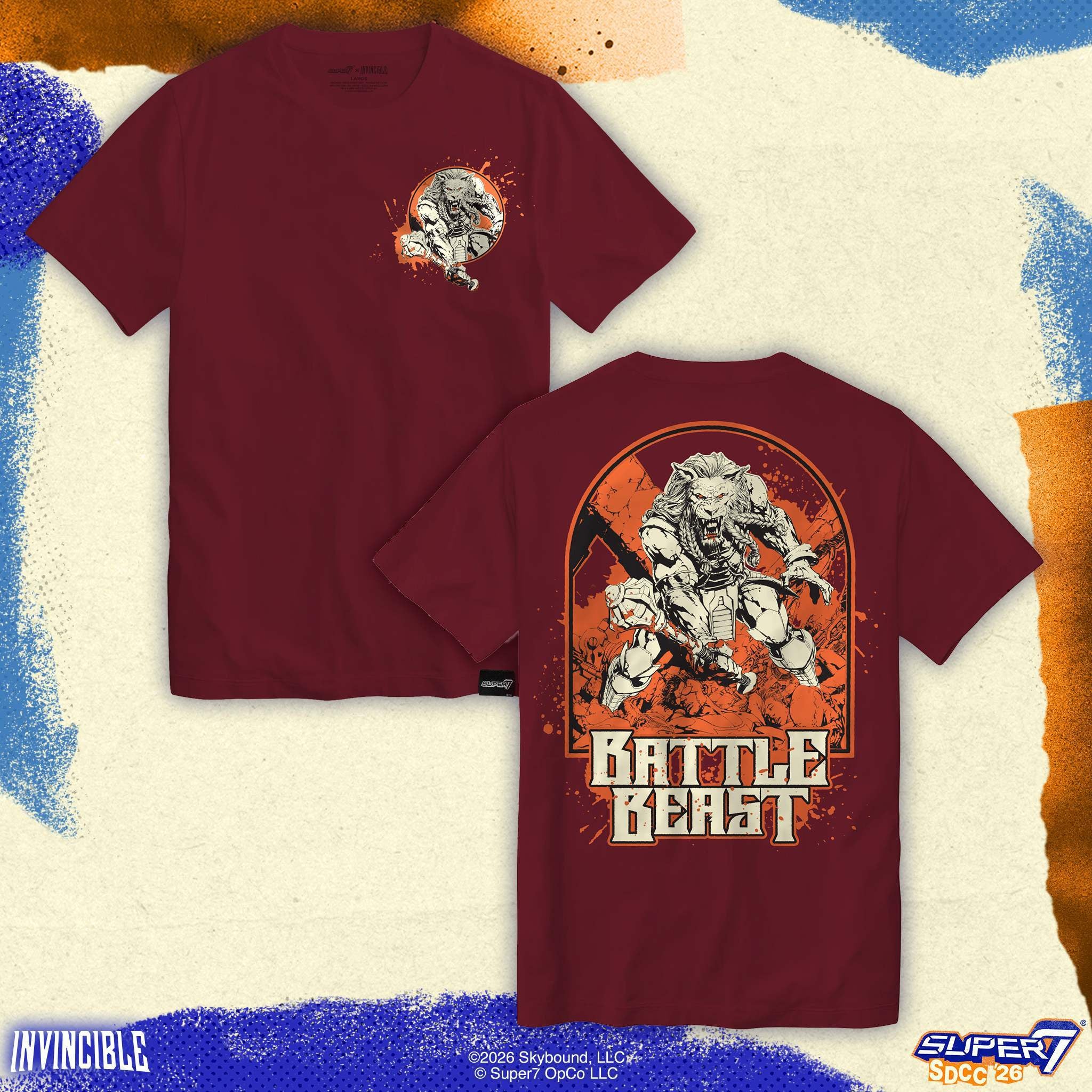 Super7 Invincible Battle Beast tricou visiniu bumbac