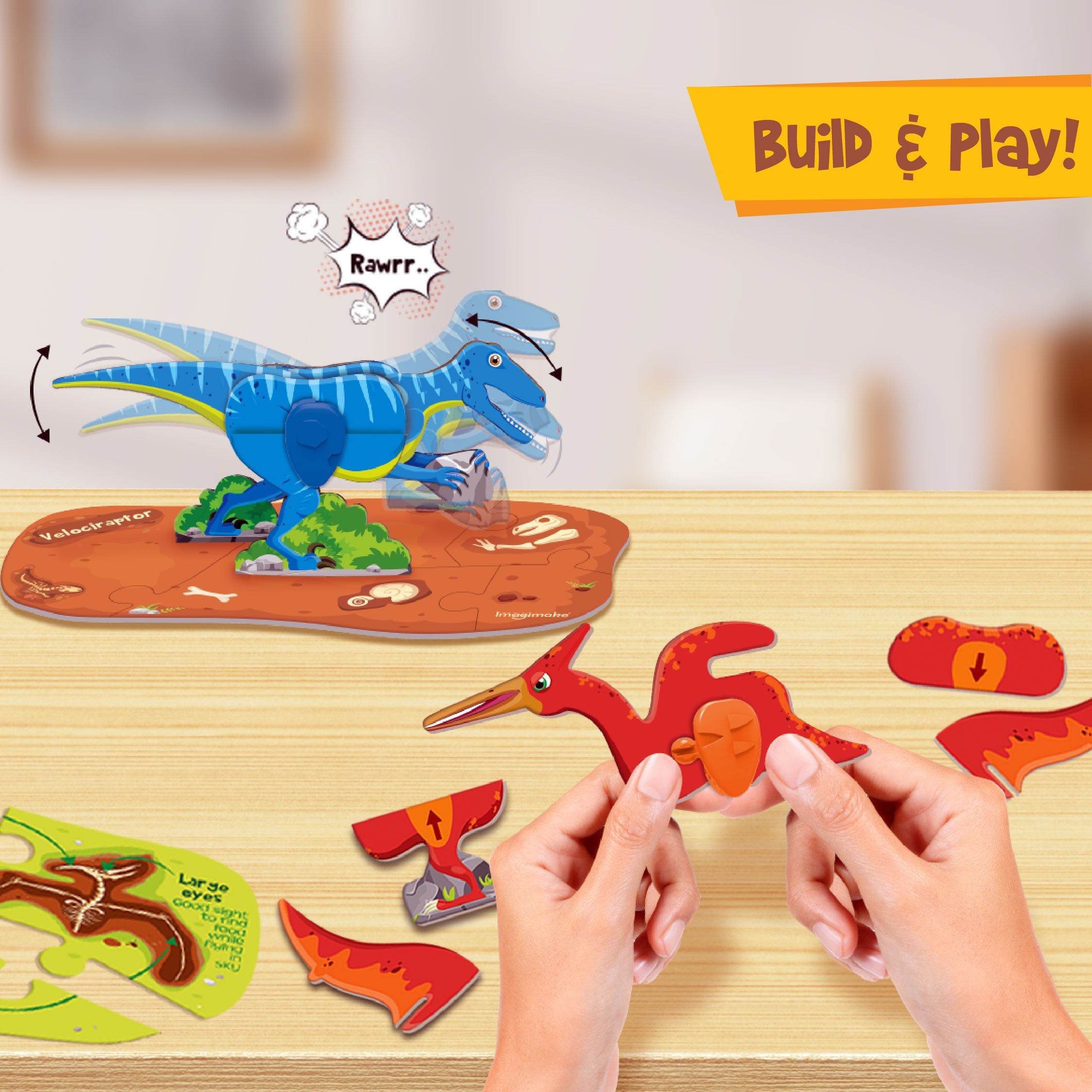 Imagimake Dinos Eggs set dinozauri 3 buc fosforescent