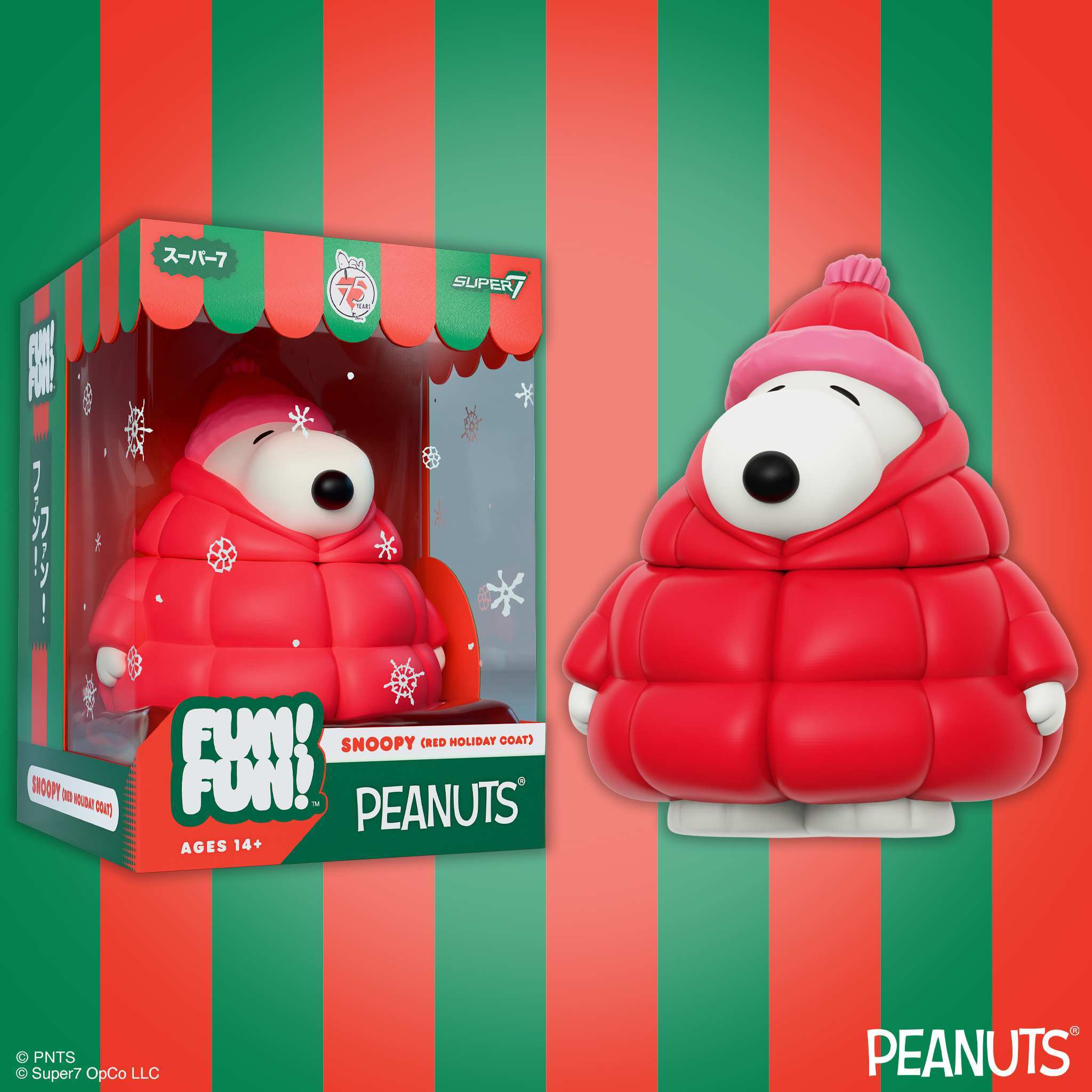 Super7 Peanuts Fun Fun Snoopy Red Holiday Coat figurina 12,7cm