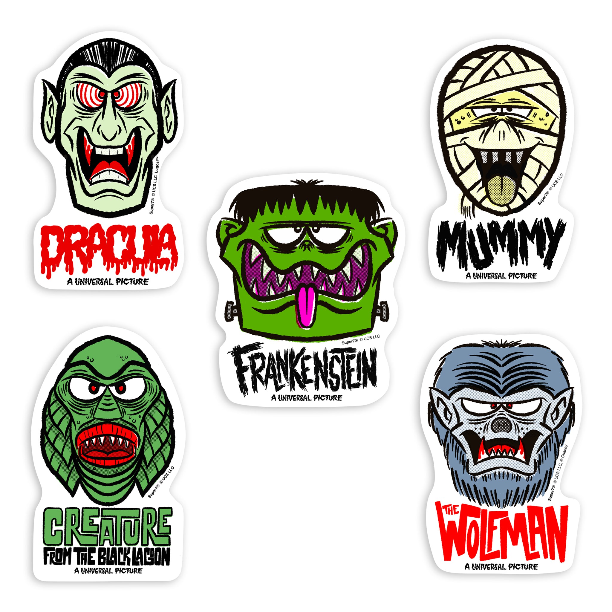 Super7 Universal Monsters FreakyFaces set stickere 5 buc