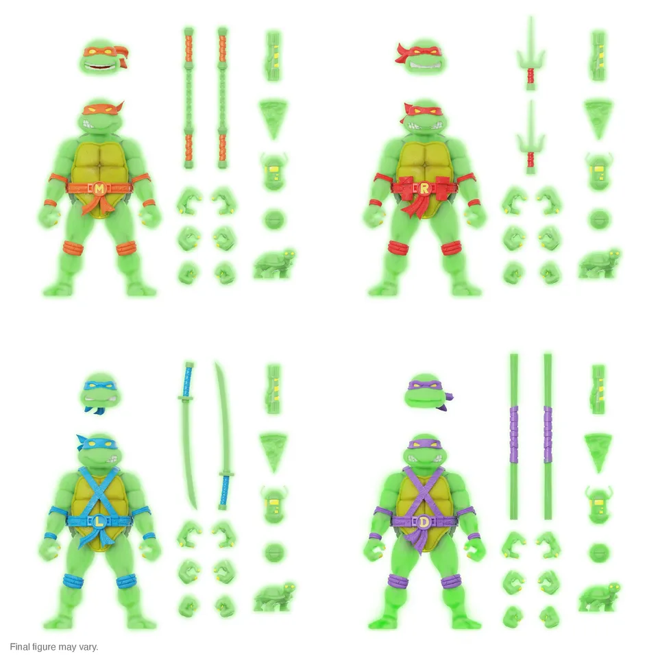 Super7 ULTIMATES Mutagen Ooze Glow figurine set 4 fosforescente