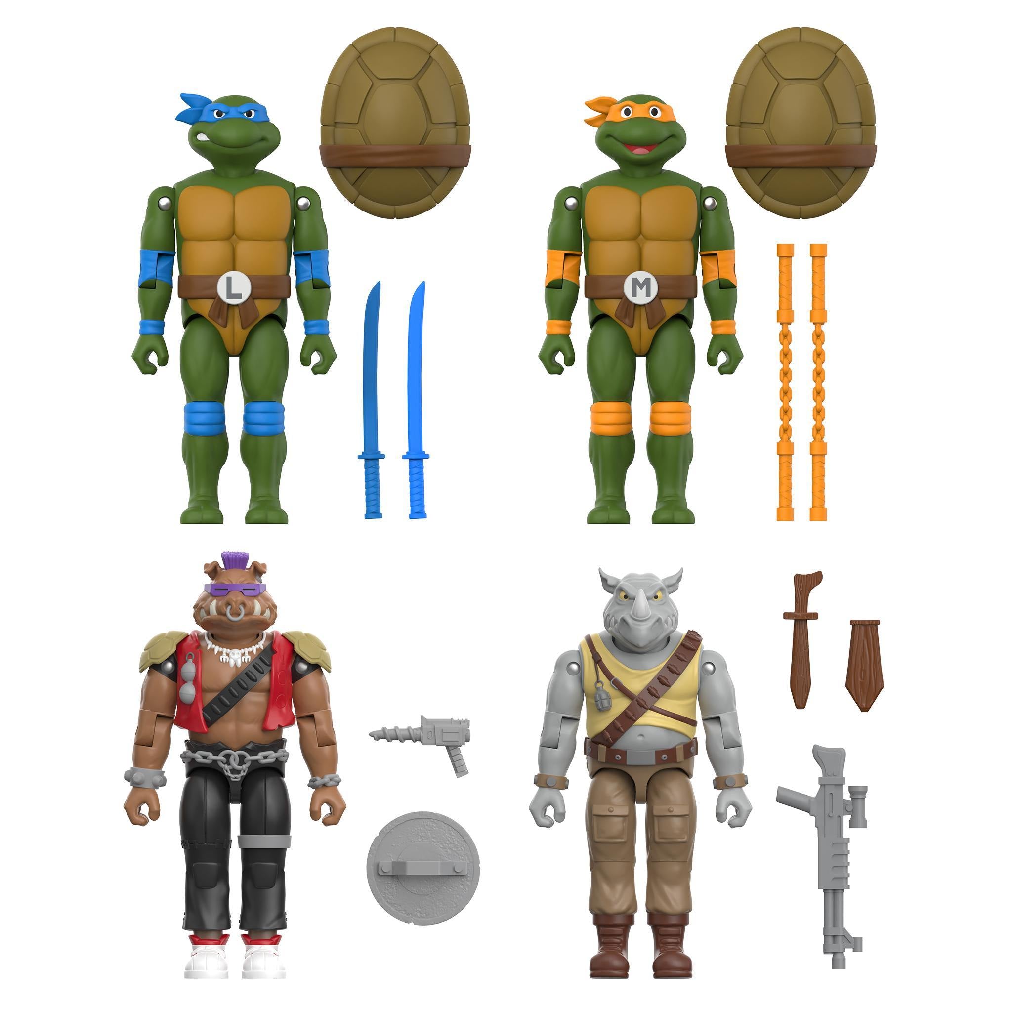 Super7 ReAction+ TMNT set 4 figurine Leonardo Michelangelo