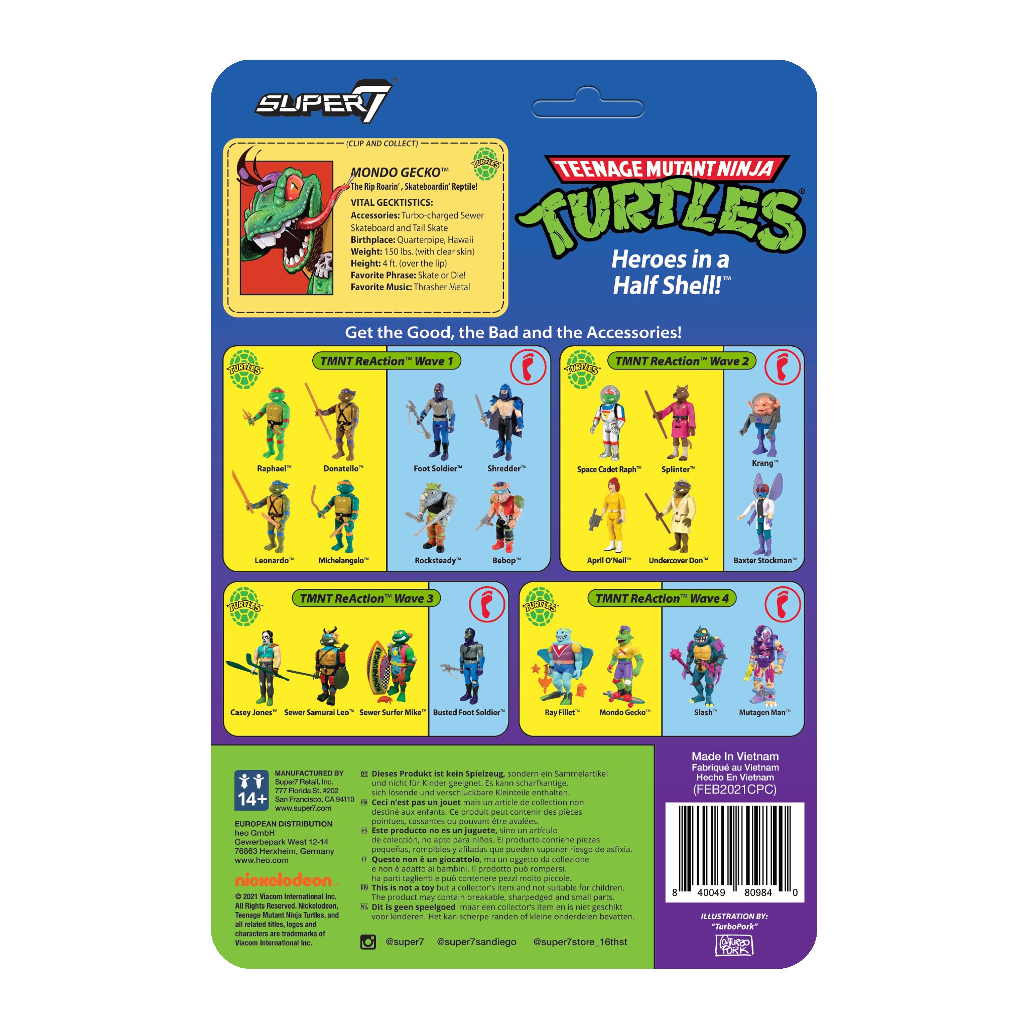Super7 ReAction Mondo Gecko figurina cu skateboard