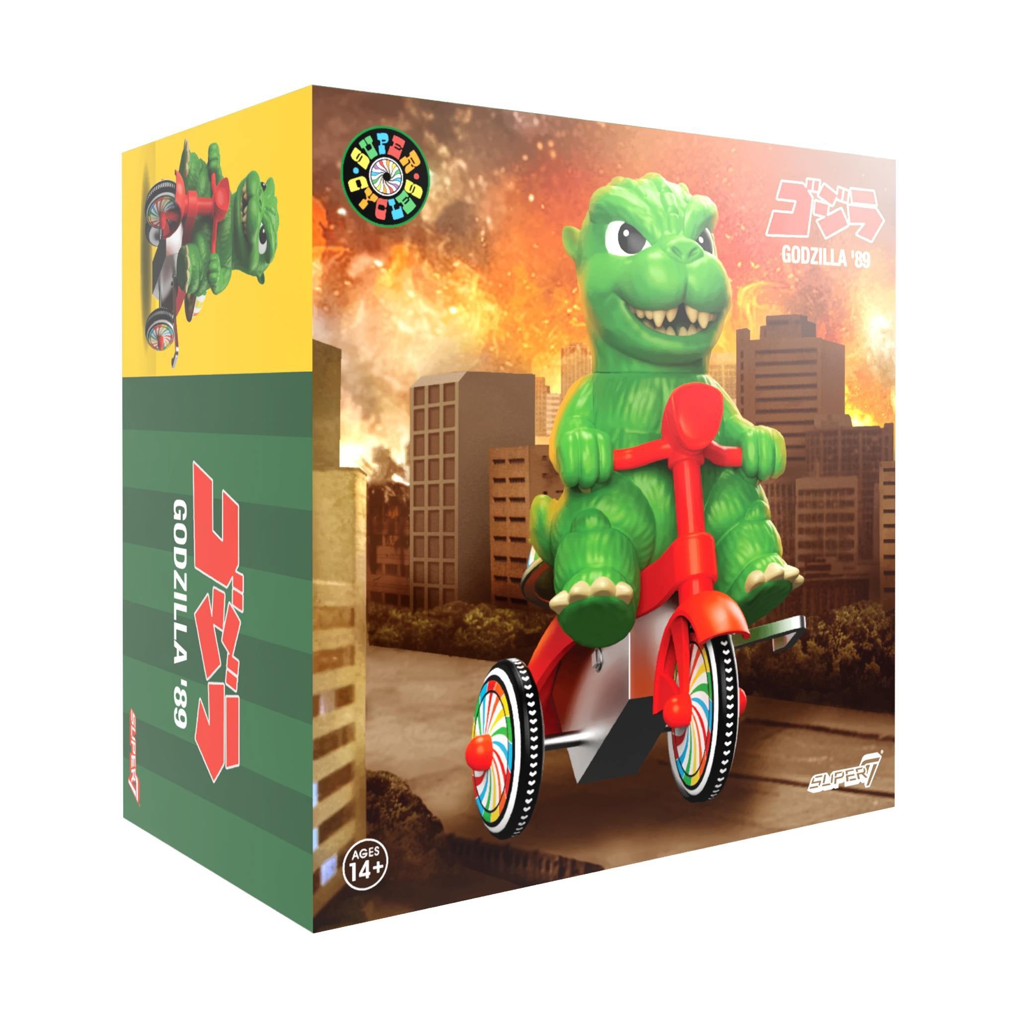 Super7 Toho Super Cycles Godzilla tricicleta verde rosu