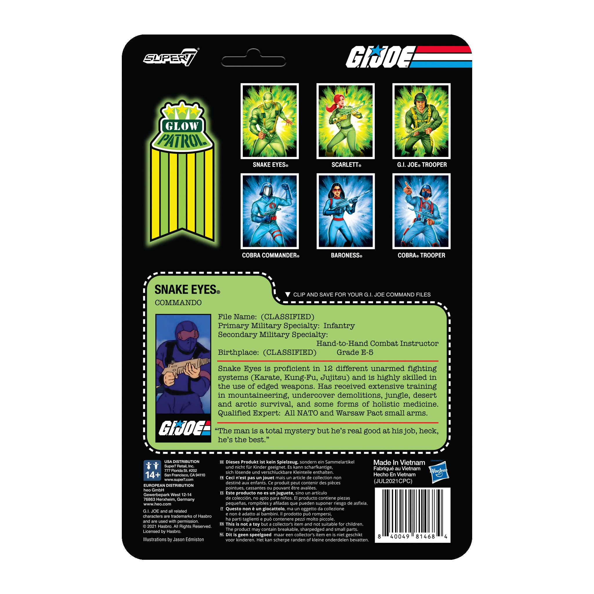 Super7 ReAction G.I. Joe Snake Eyes figurina Glow Patrol