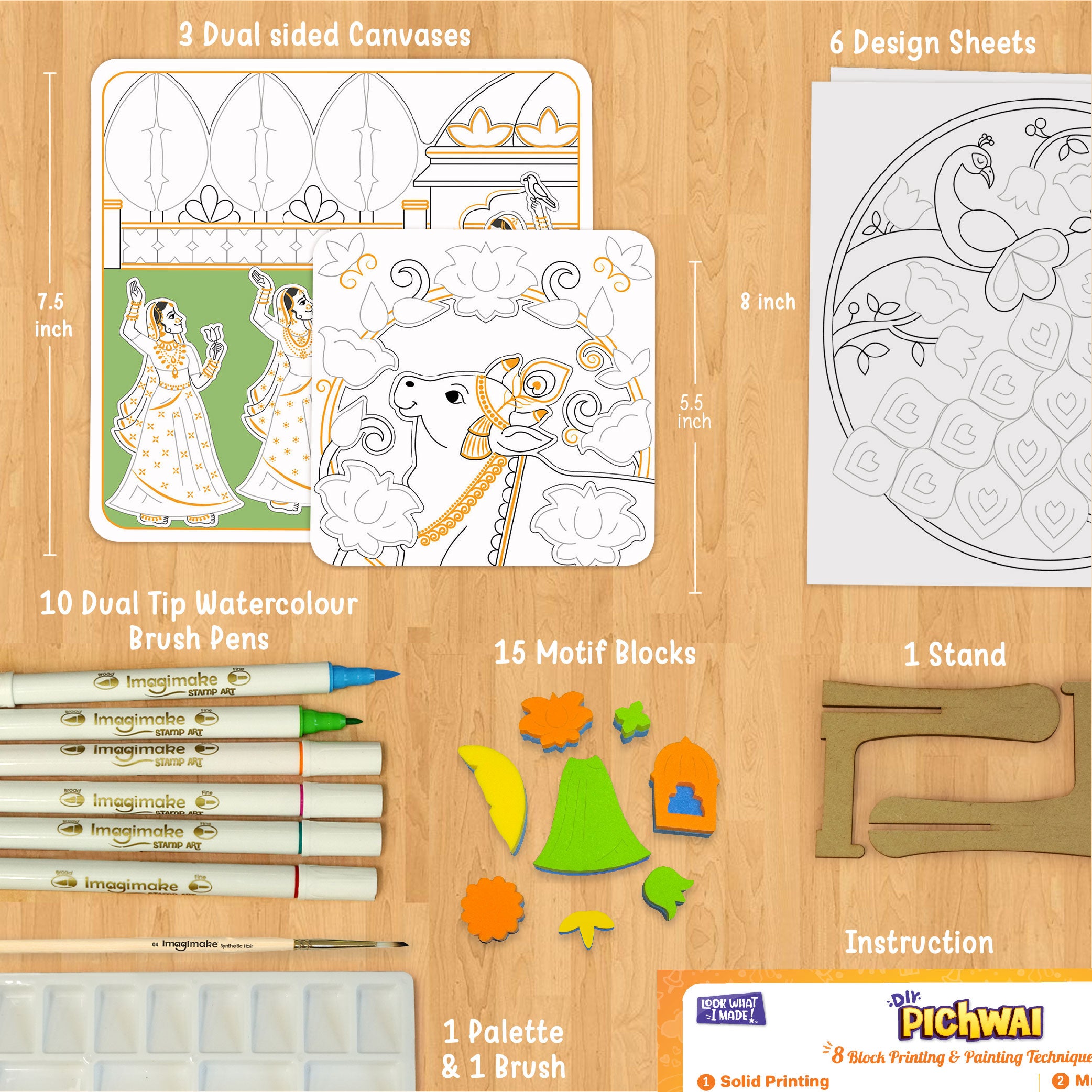 Imagimake DIY Pichwai Kit pictura 3 panze acuarela