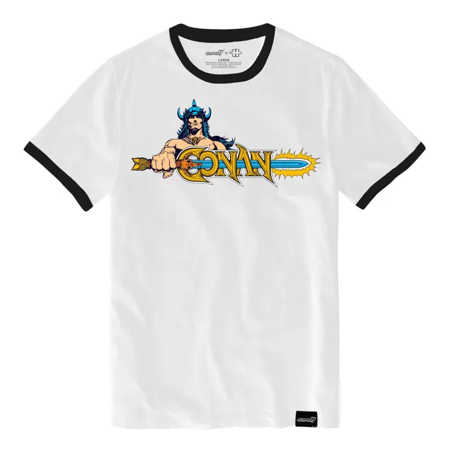 Super7 Conan Comic Logo tricou alb cu chenare negre