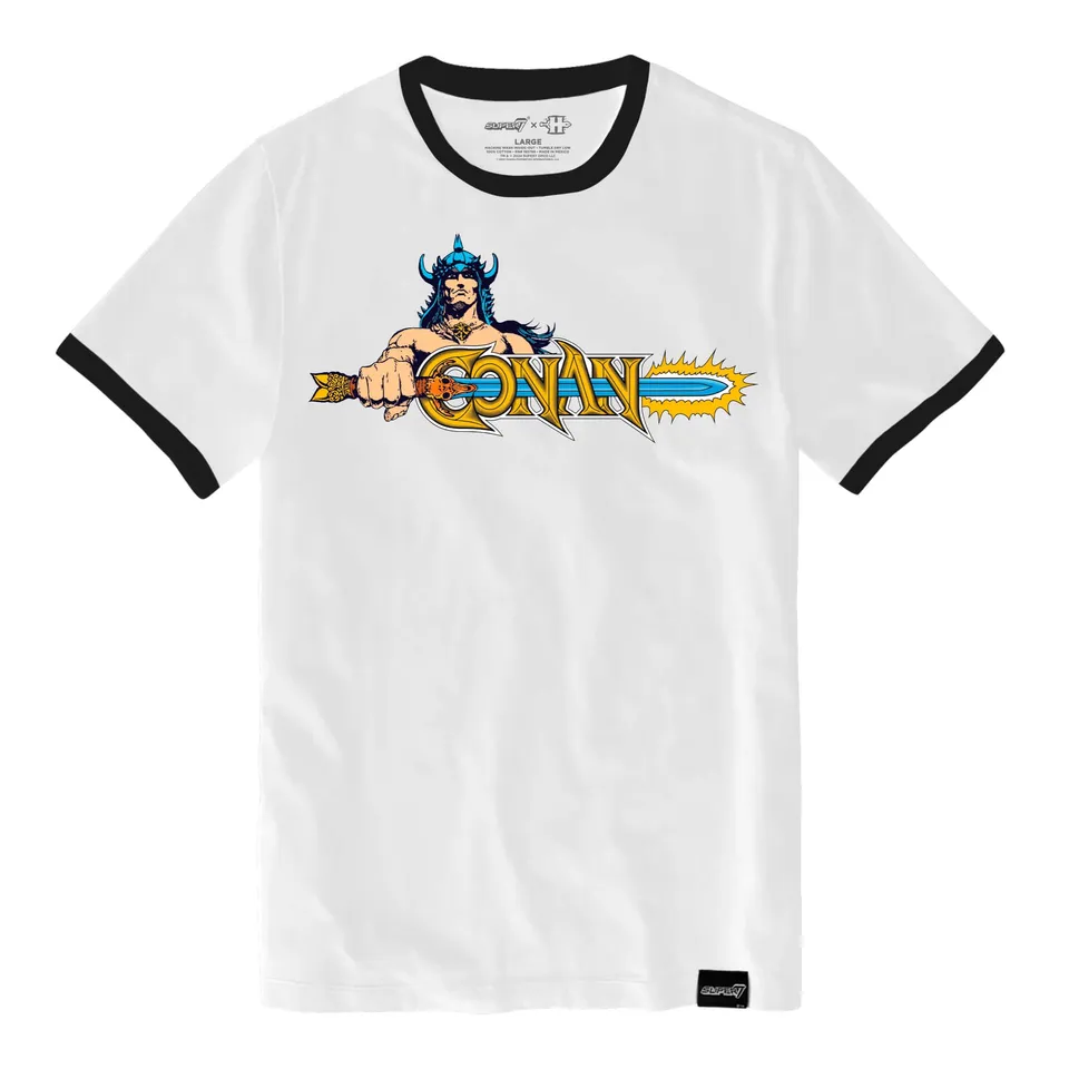 Super7 Conan Comic Logo tricou alb cu chenare negre