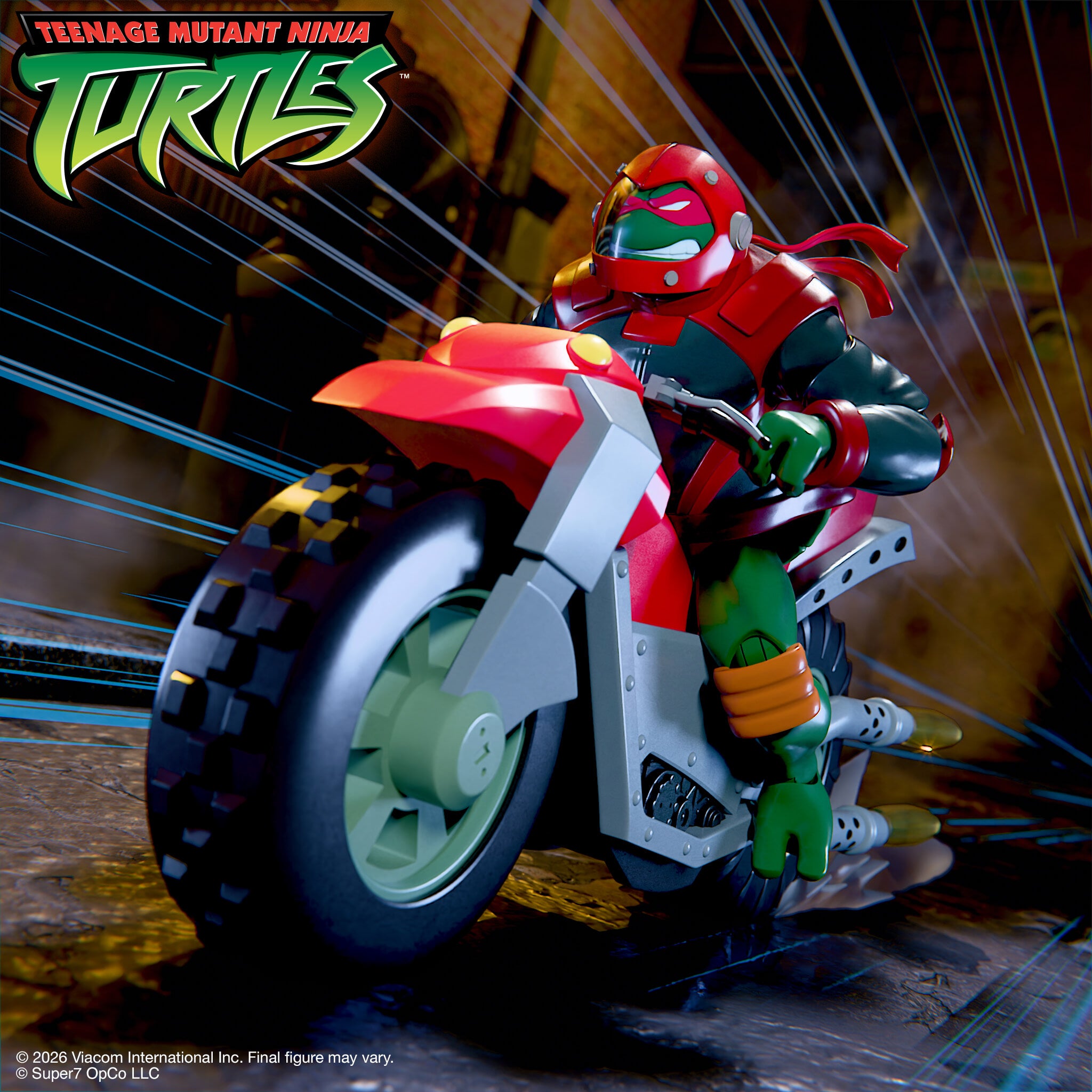 Super7 ULTIMATES TMNT Shell Cycle vehicul roșu cu efecte