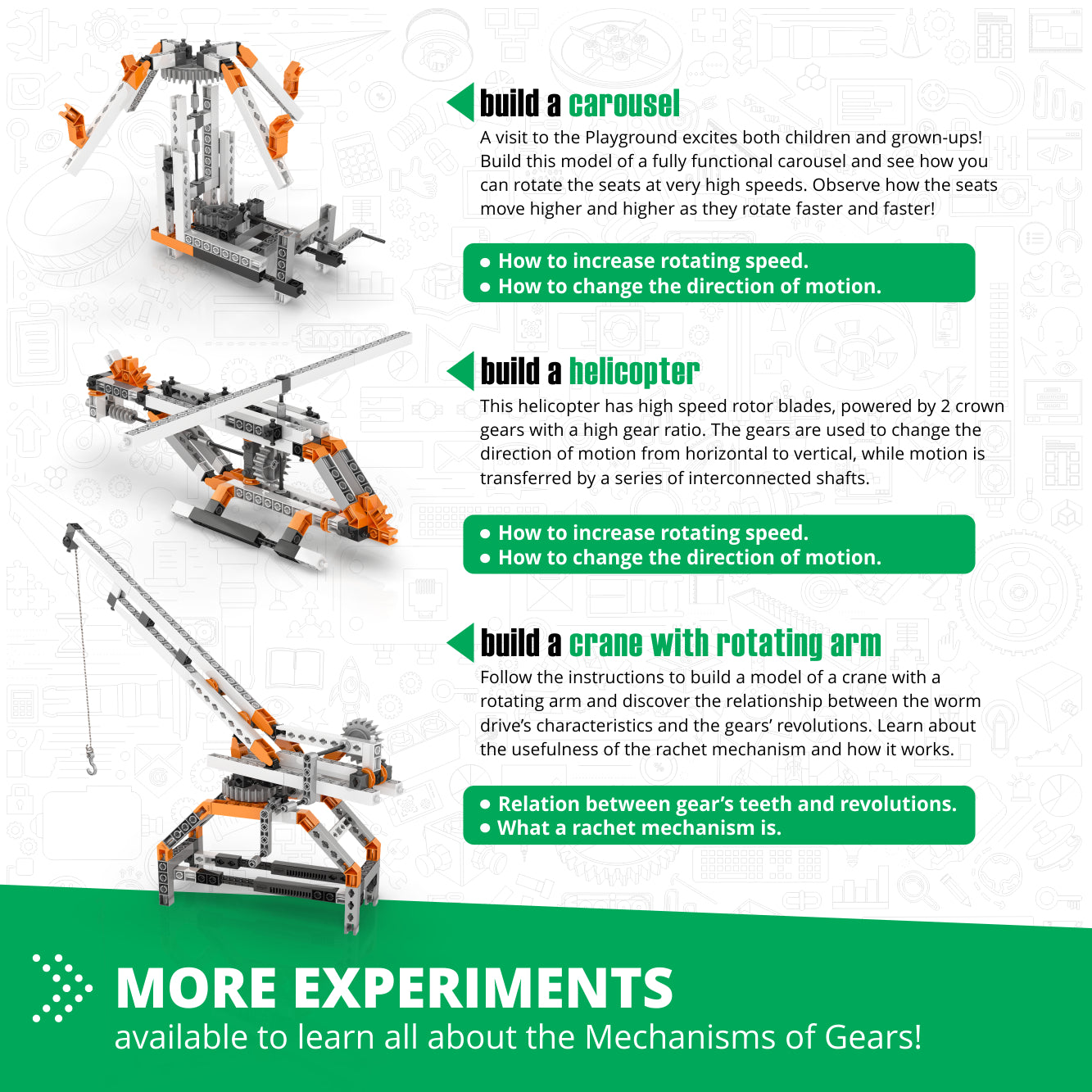 Engino Discovering STEM Gears Worm set construcție 12 modele angrenaje