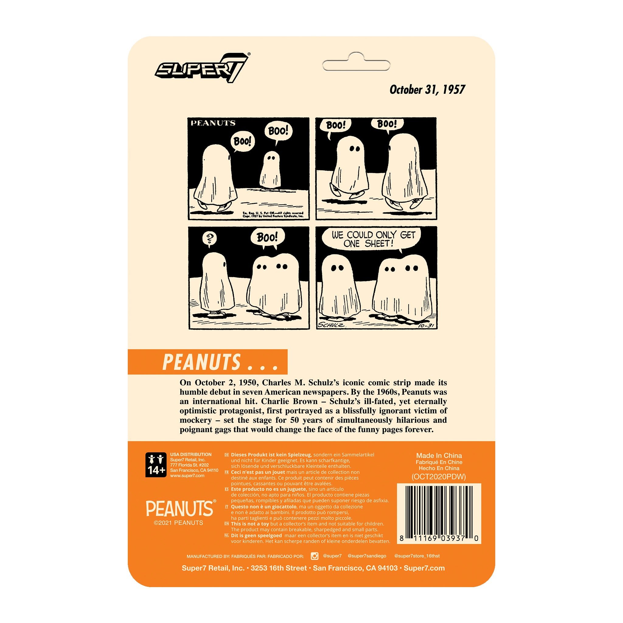 Super7 ReAction Peanuts Linus Lucy Ghost figurina 3,5 inch