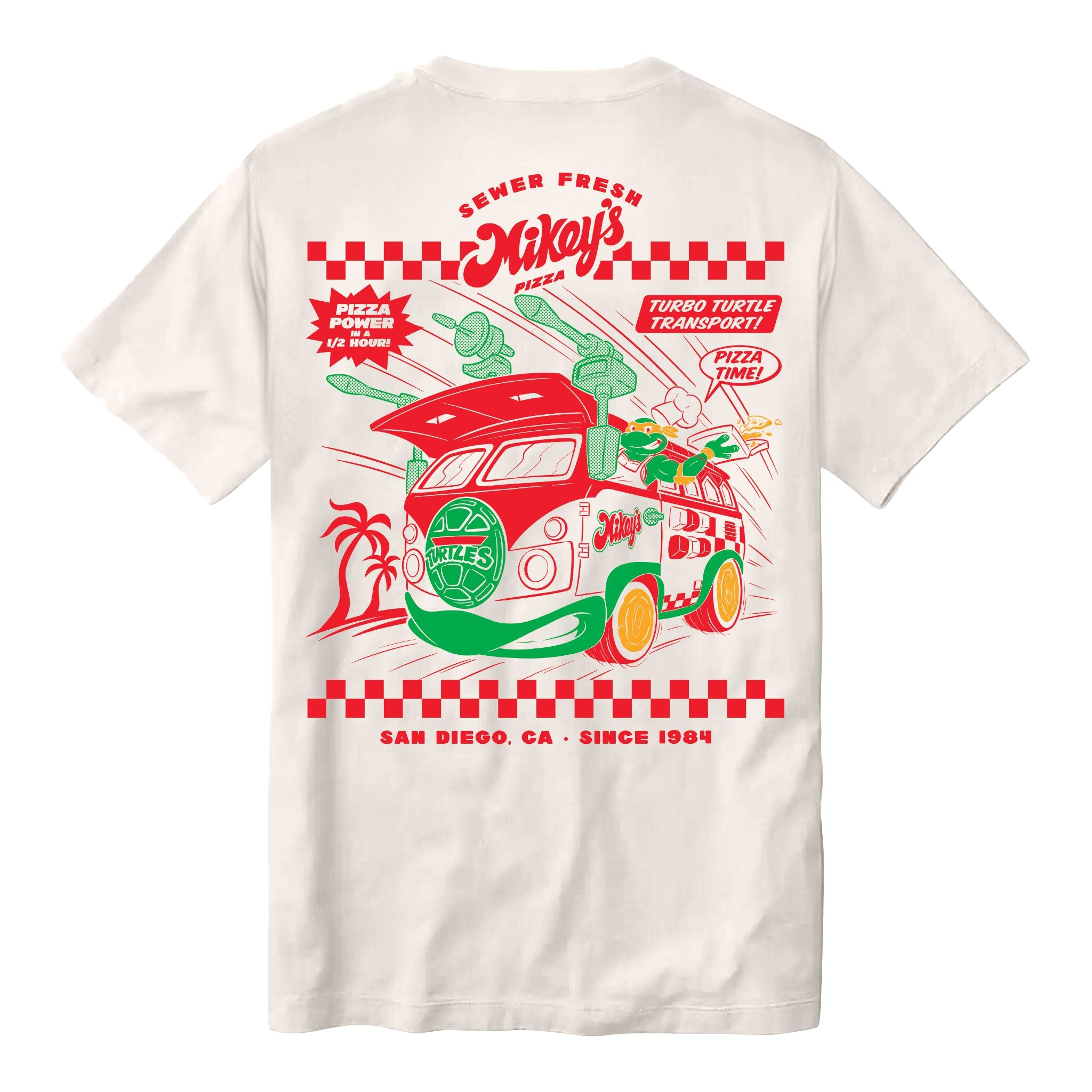 Super7 TMNT Mikey Pizza tricou bumbac alb