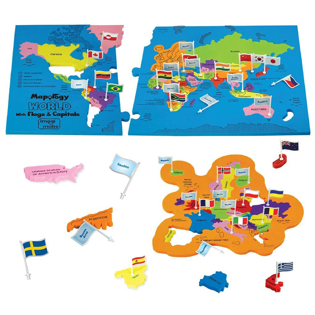 Imagimake Mapology World puzzle steaguri si capitale