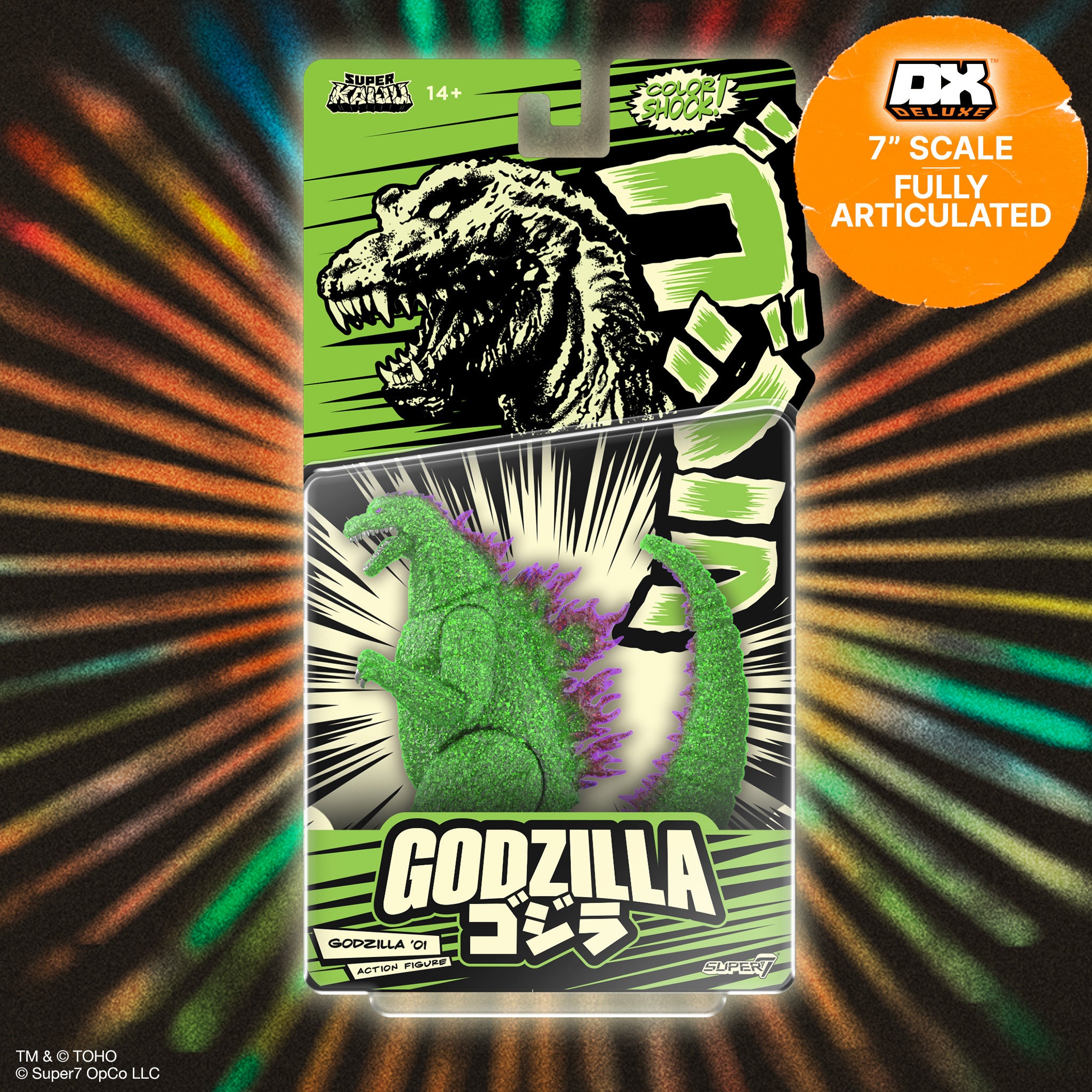 Super7 Toho Godzilla 2002 figurina verde glitter 14cm