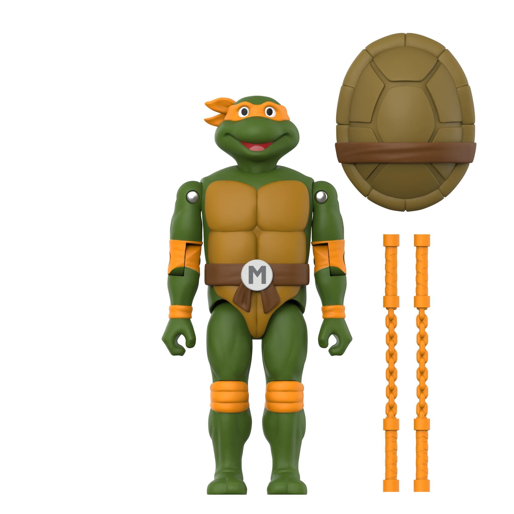 Super7 ReAction+ Michelangelo figurina 10 cm nunchaku