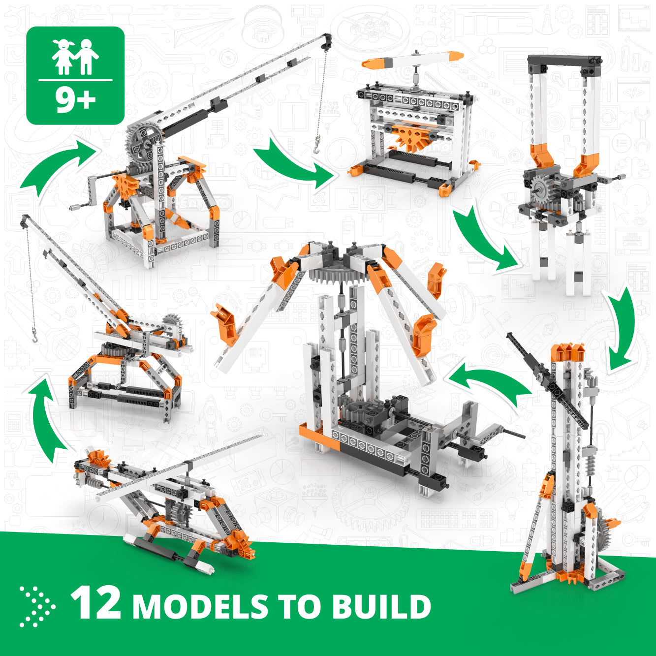 Engino Discovering STEM Gears Worm set construcție 12 modele angrenaje