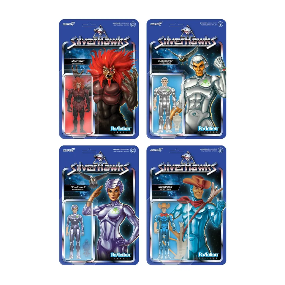 Super7 SilverHawks ReAction Wave 1 set 4 figurine 9,5 cm