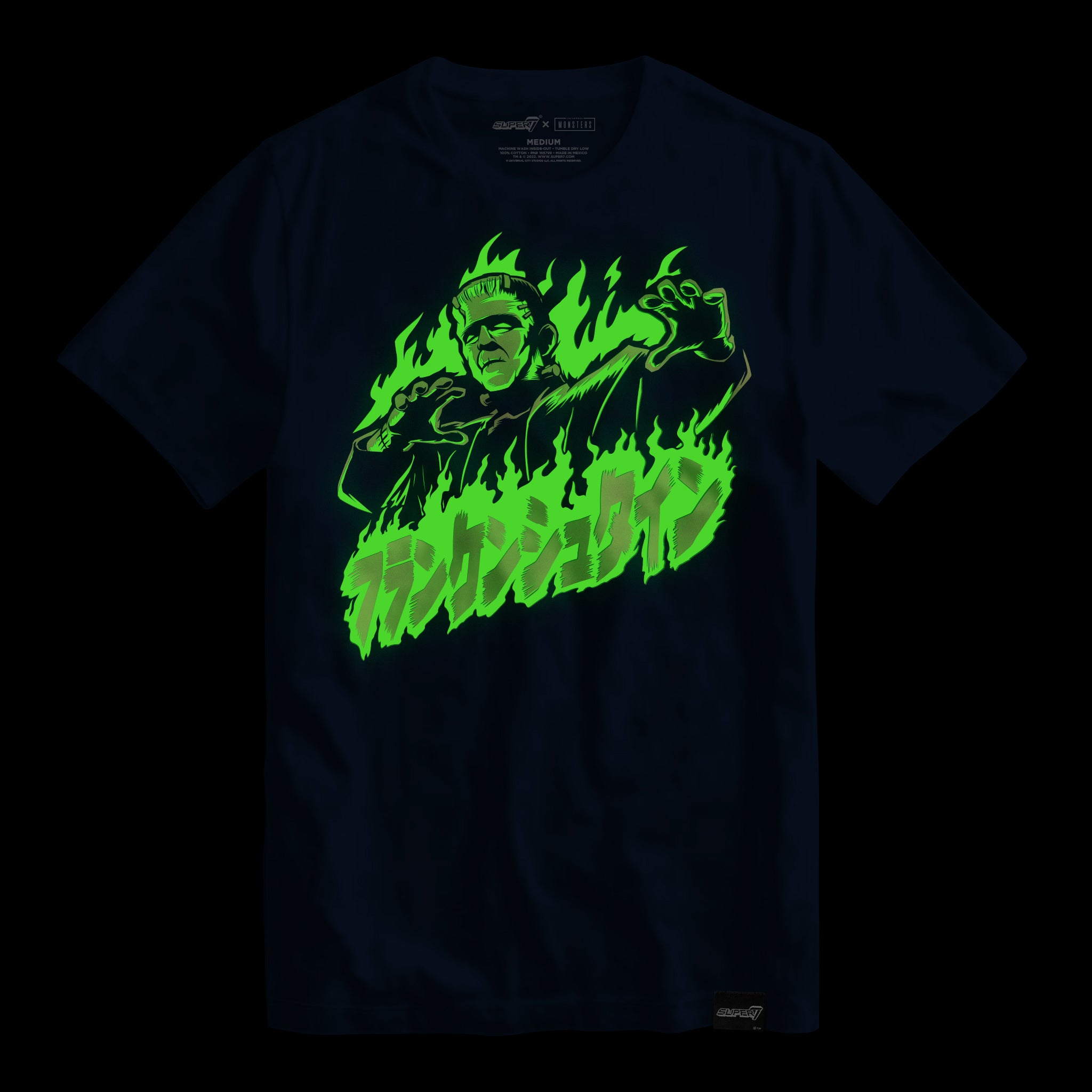 Super7 Universal Monsters Frankenstein tricou glow navy