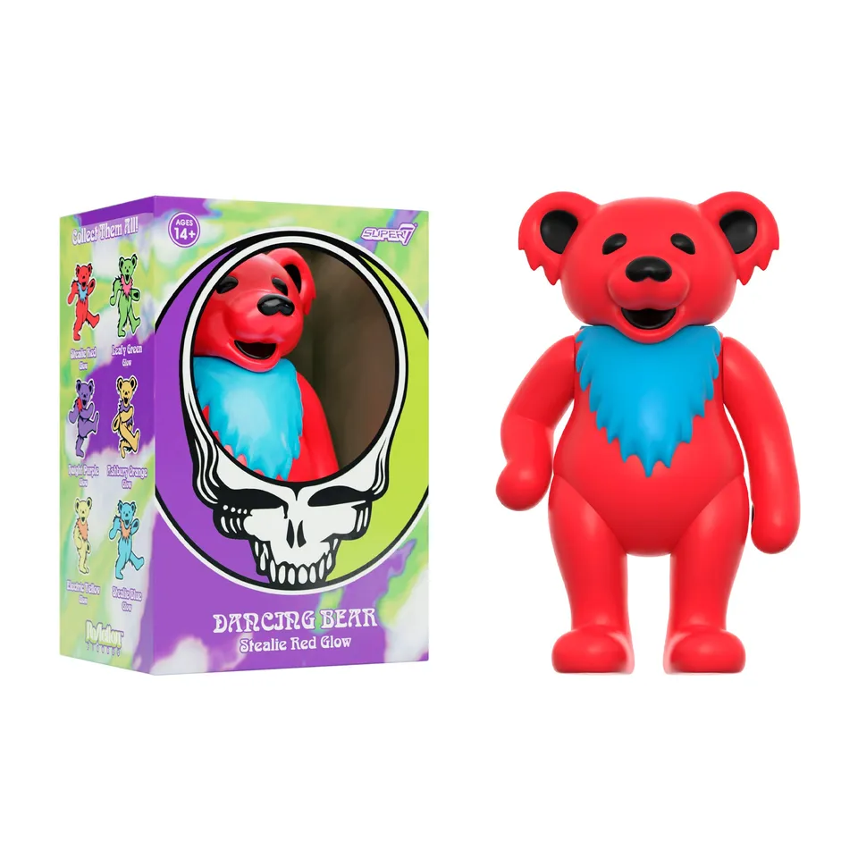 Super7 ReAction Dancing Bear figurina glow Stealie Red