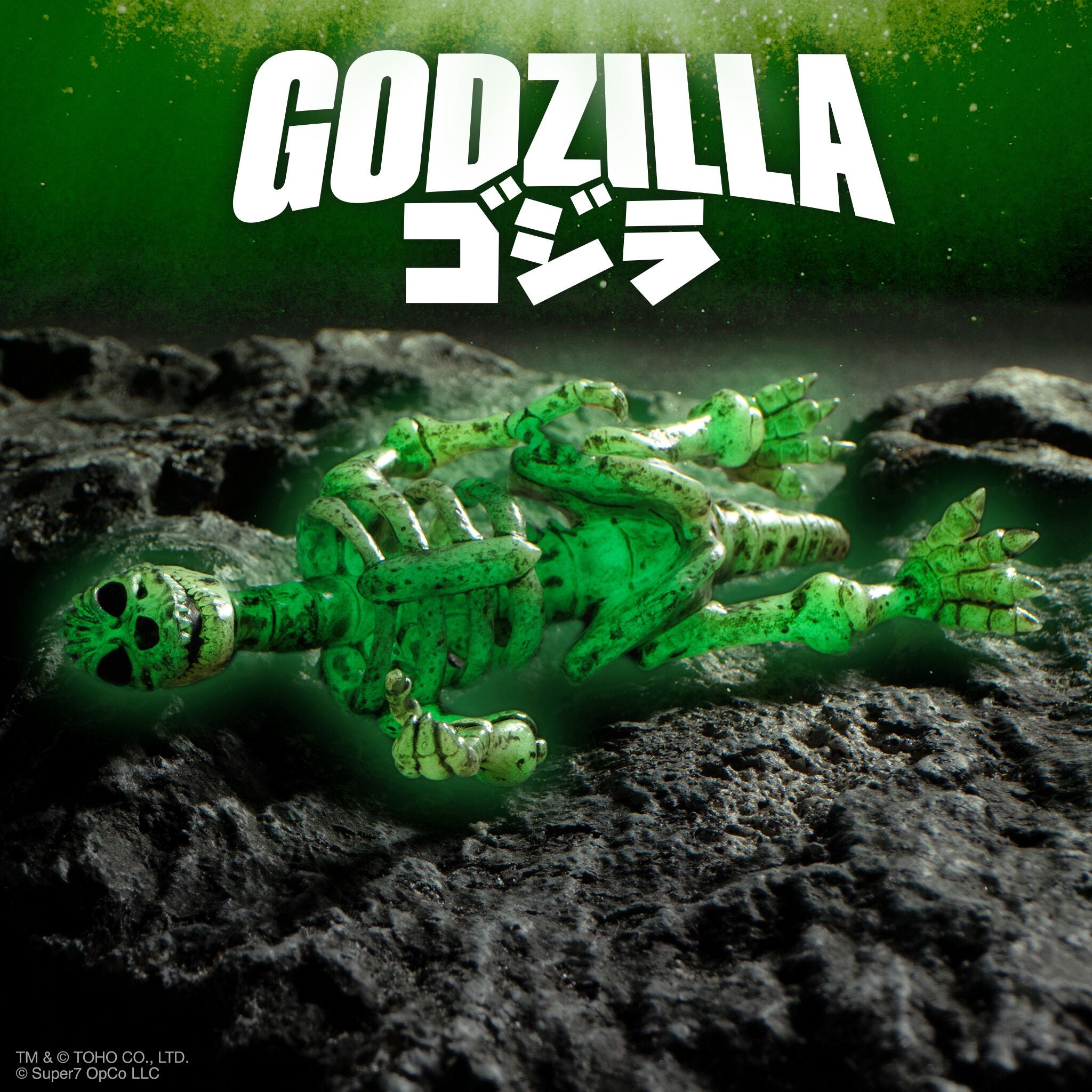 Super7 Toho Godzilla Skeleton figurină glow verde